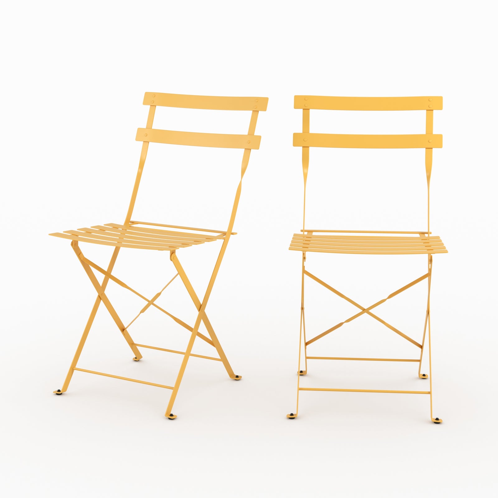 Photo de lot de 2 chaises de jardin Kayla en métal jaune beurre pliantes