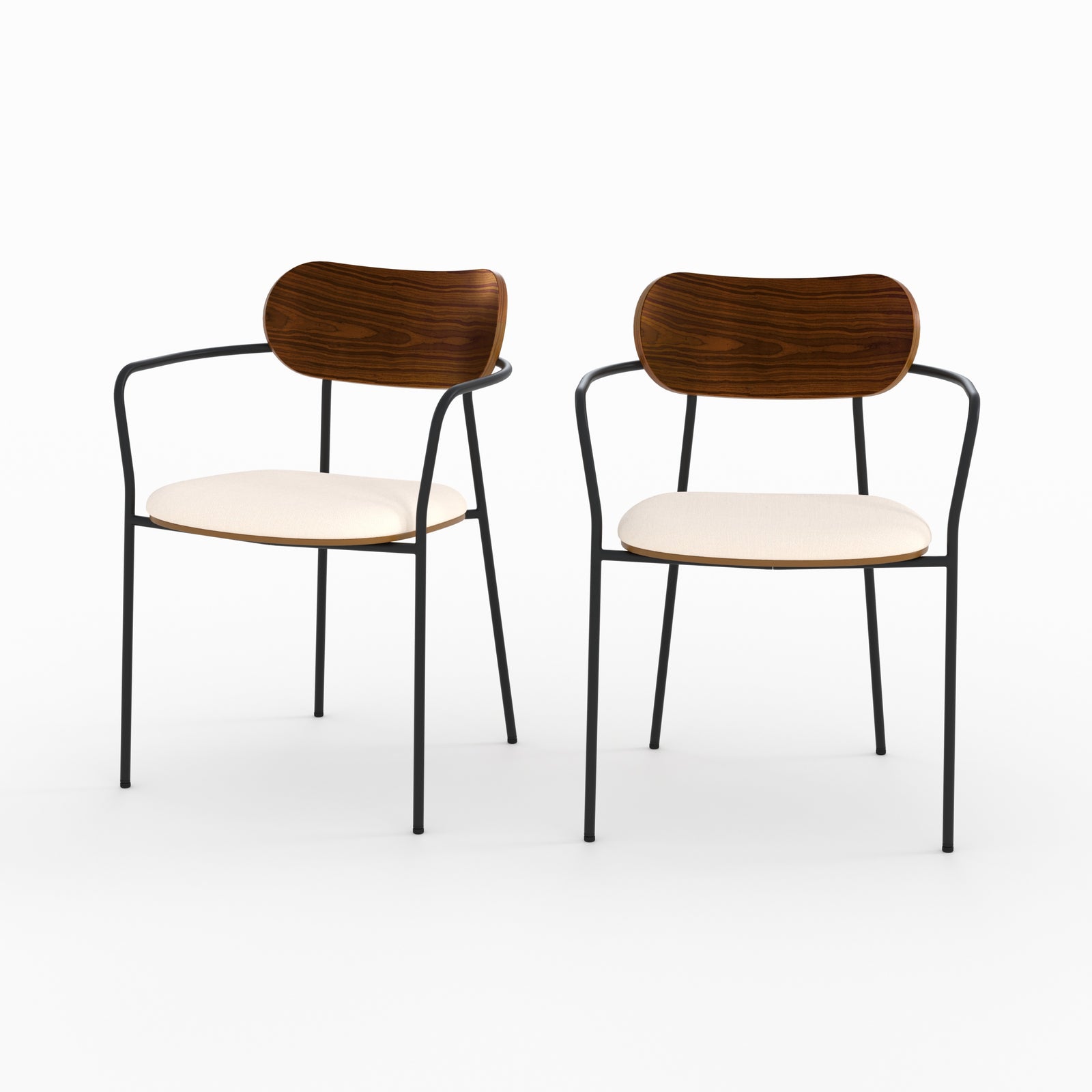 Photo de lot de 2 chaises marine en tissu beige et placage en bois foncé
