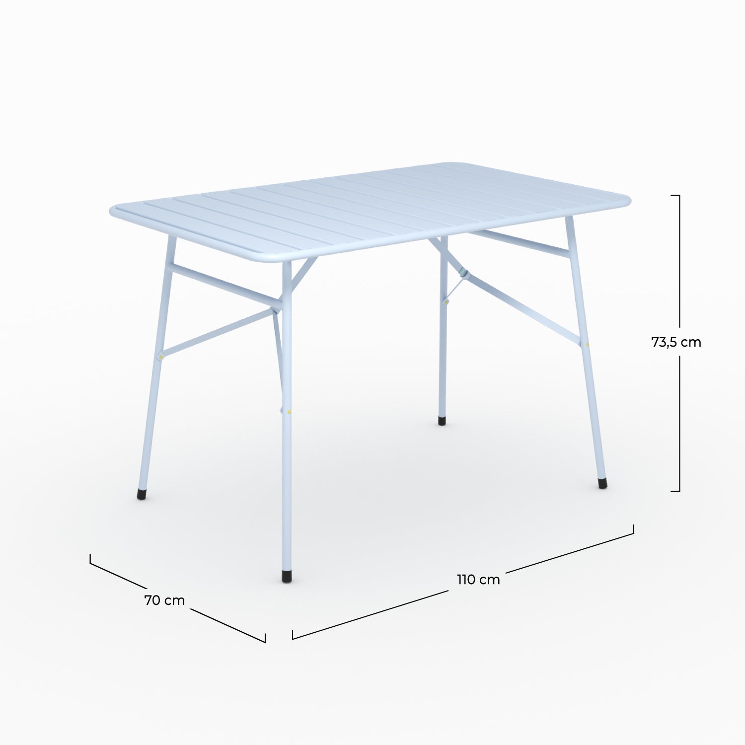 Photo de table de jardin Yumi pliante en métal bleu pastel 4 personnes