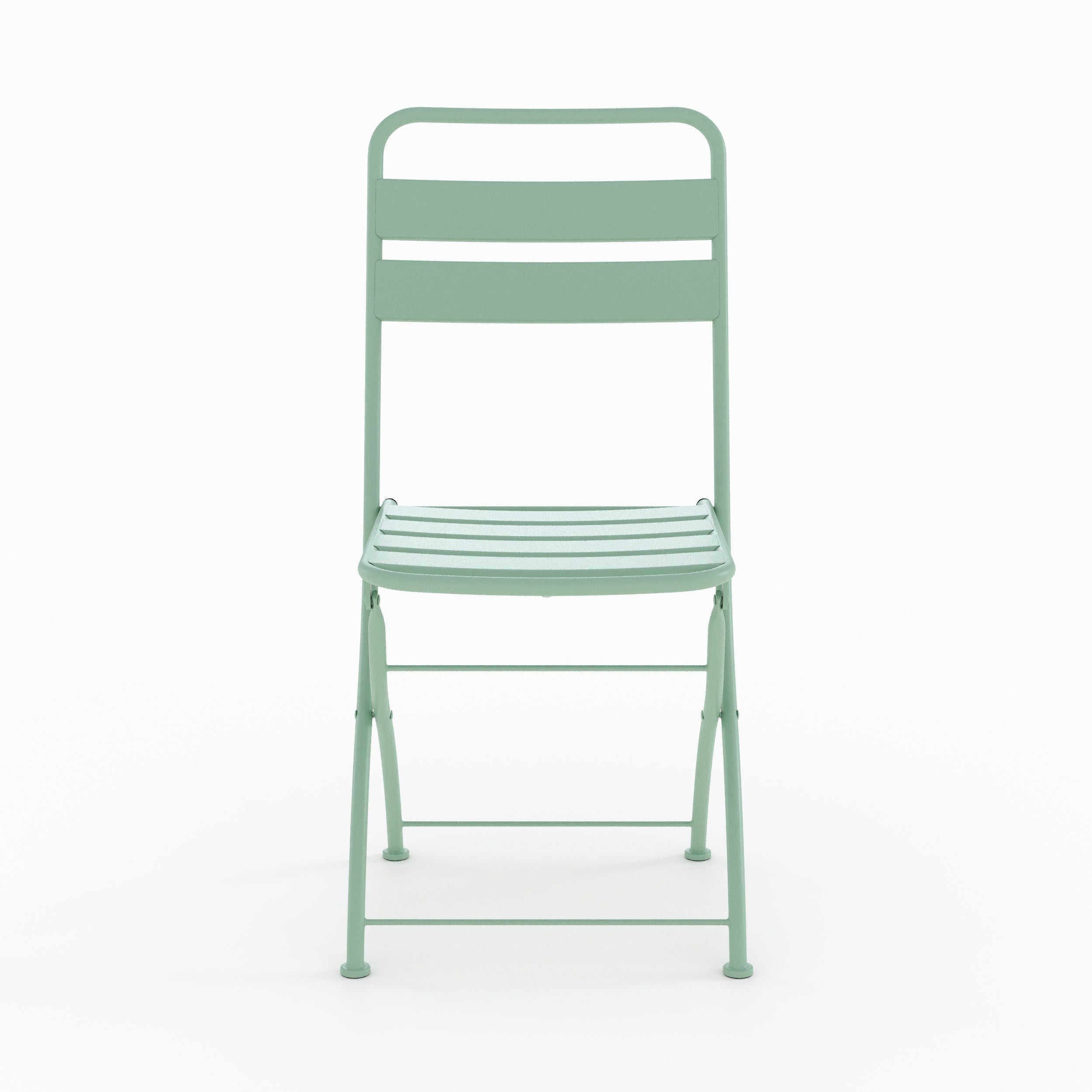 Photo de table ronde et chaises de jardin pliantes Yumi 2 places en métal vert