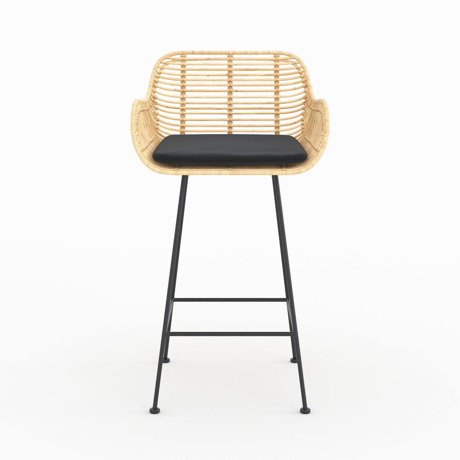 Pops chaises ilot 66cm rotin et tissu noir