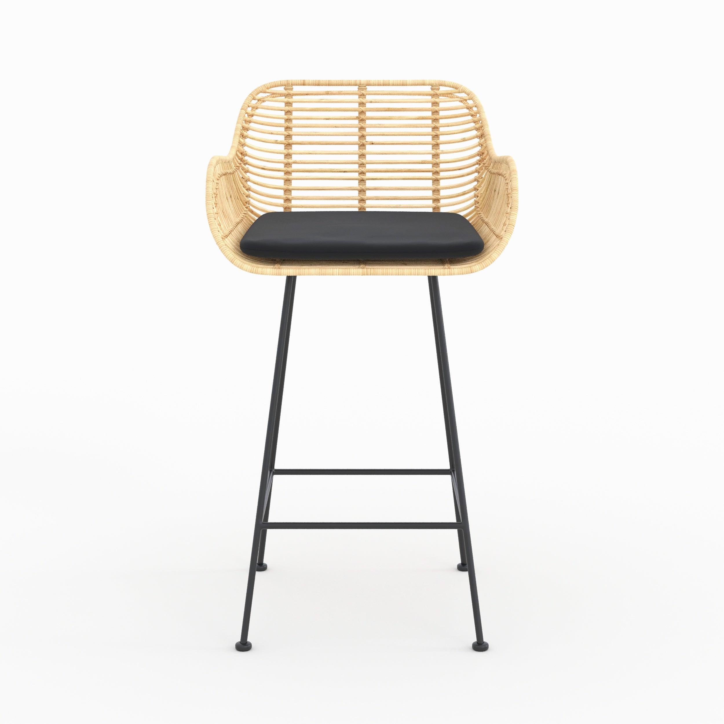 Pops chaises ilot 66cm rotin et tissu noir