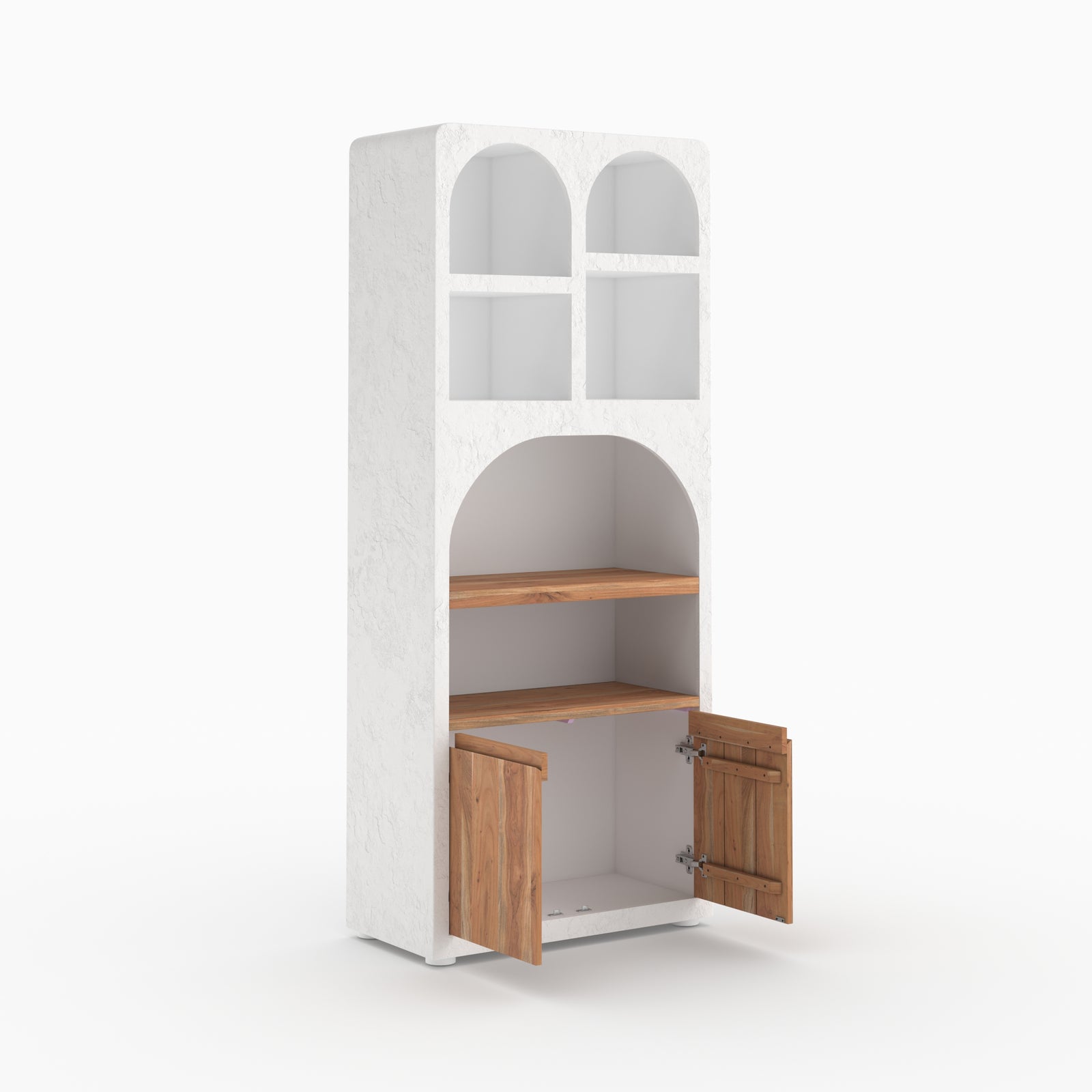 Portes ouvertes bibliotheque Fira blanc cassé plâtre rangement niche