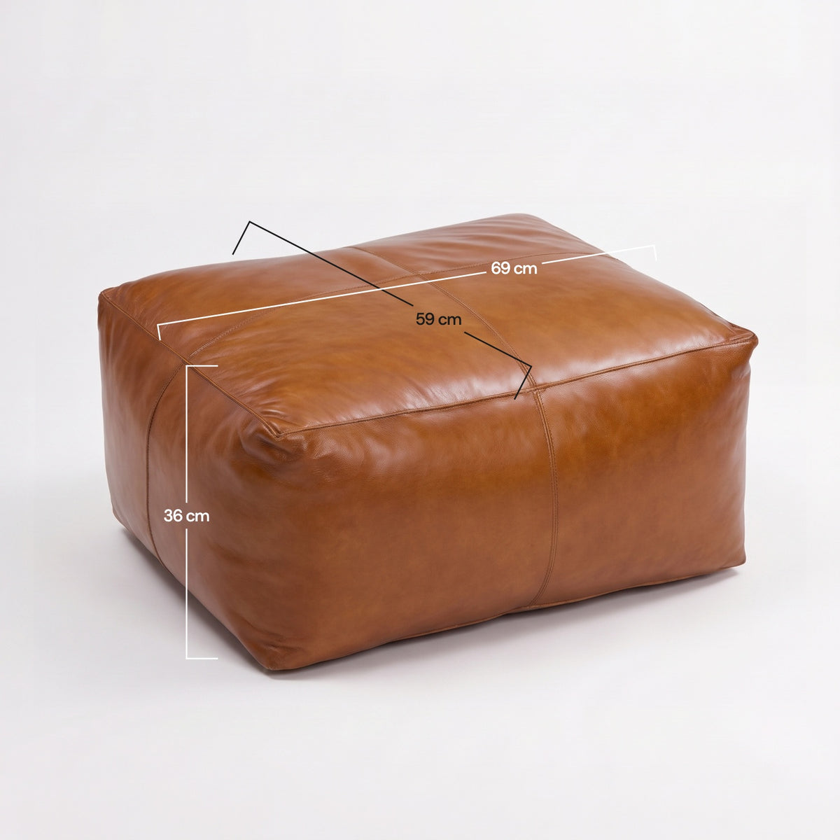 Dimensions du pouf Augustin rectangulaire en cuir de buffle marron - Maison Pavane
