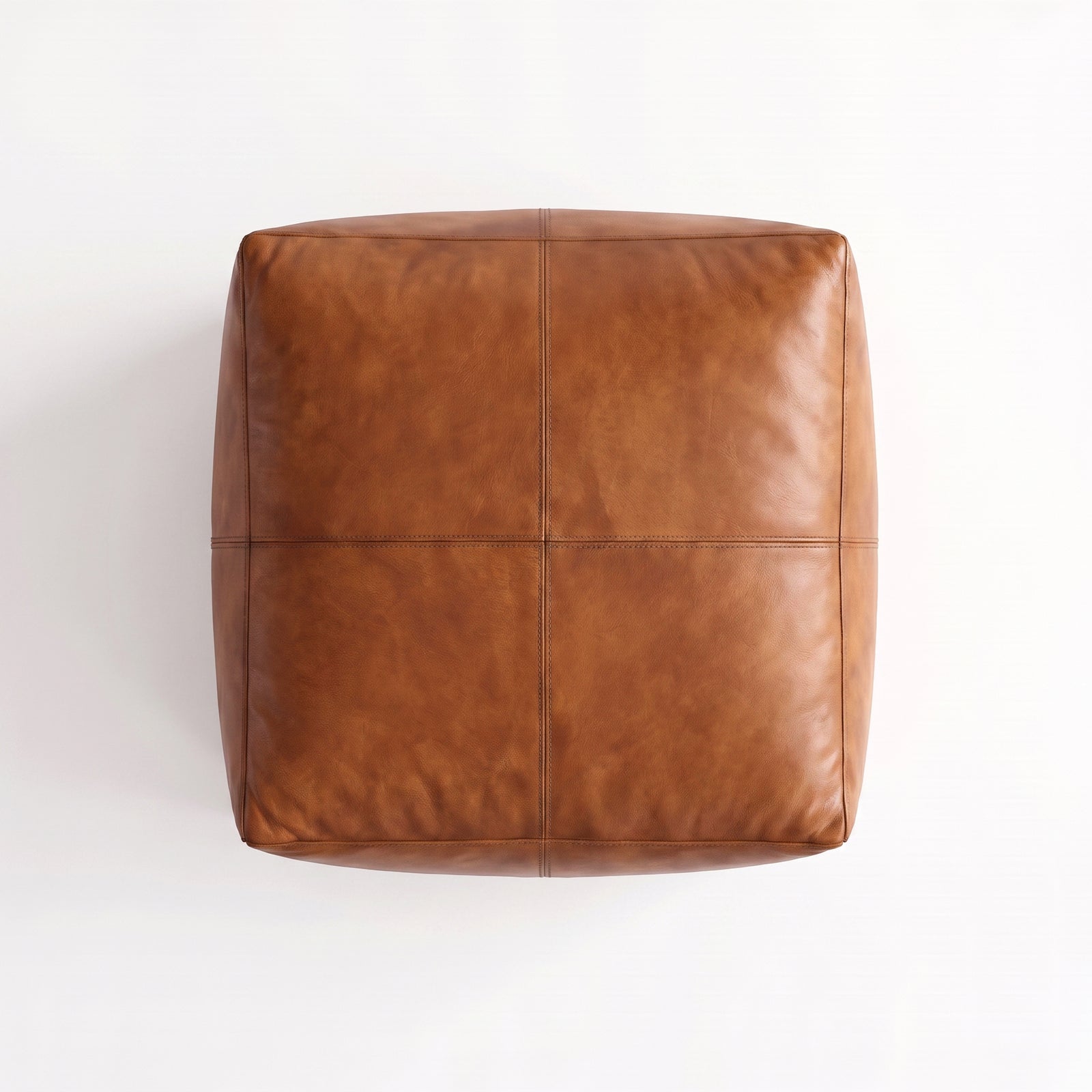 Pouf Augustin rectangulaire en cuir de buffle marron, vue de dessus - Maison Pavane