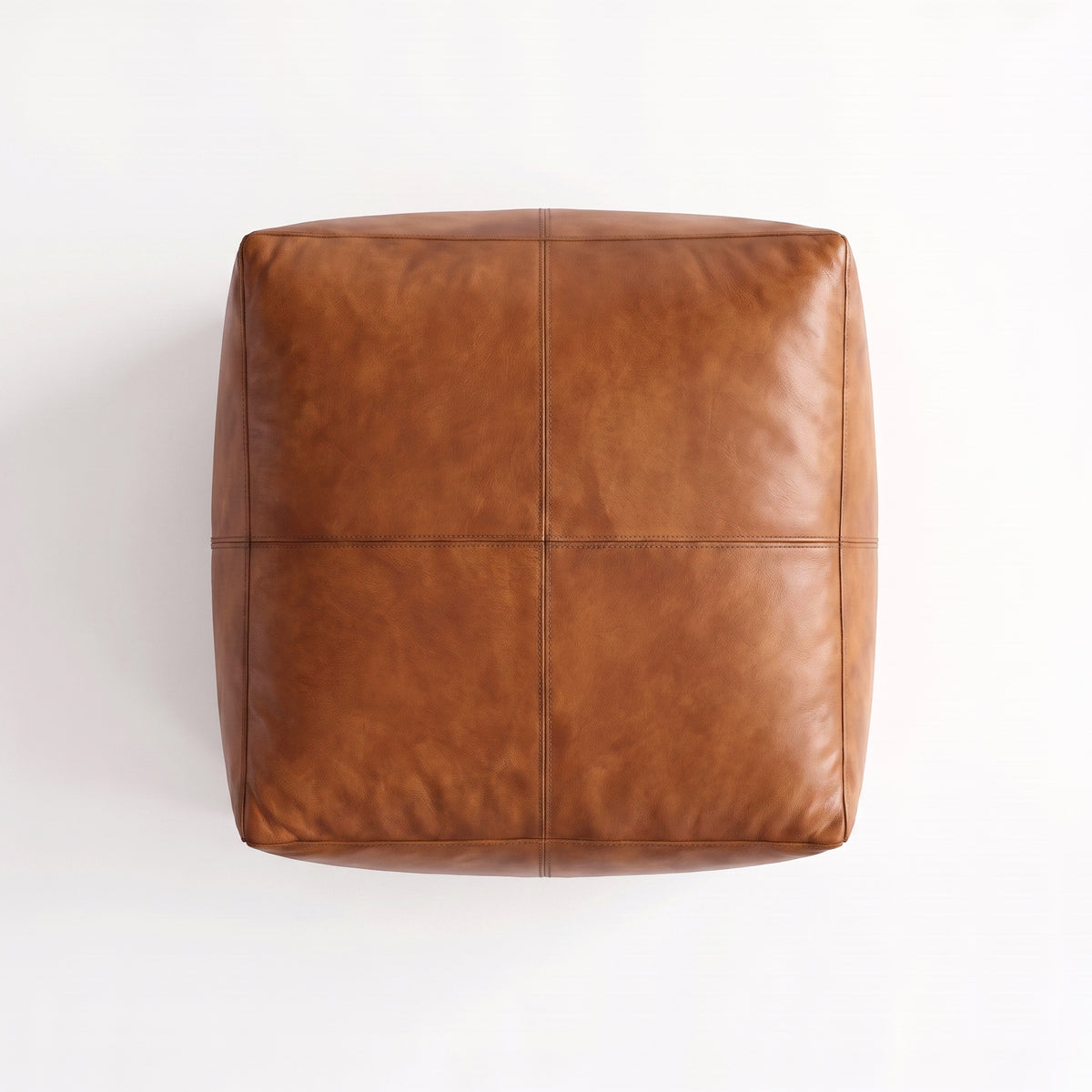 Pouf Augustin rectangulaire en cuir de buffle marron, vue de dessus - Maison Pavane