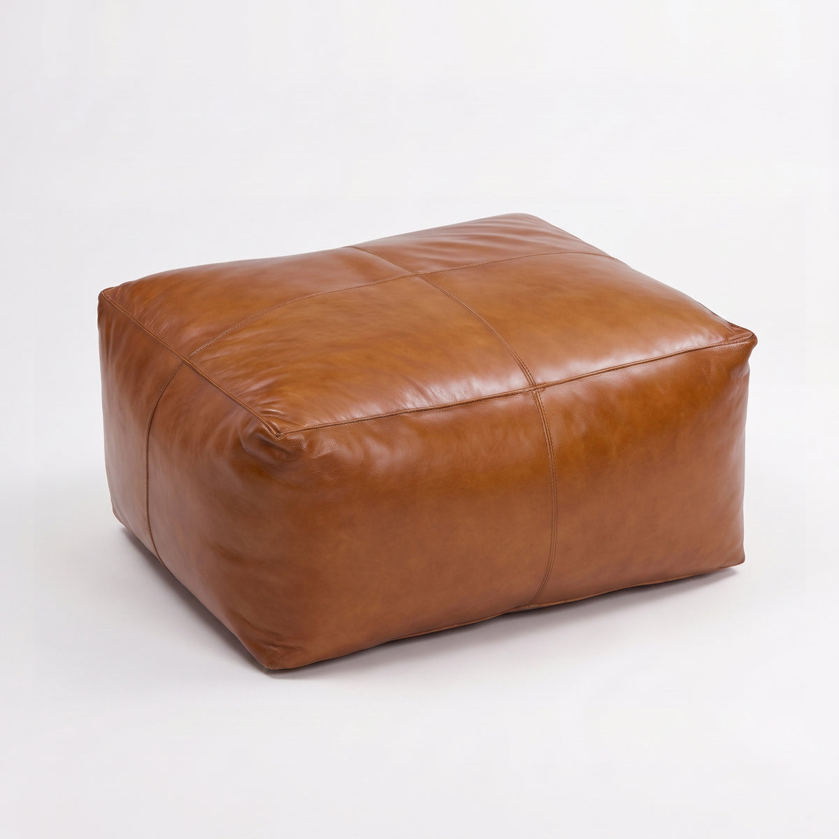 Pouf Augustin rectangulaire en cuir de buffle marron - Maison Pavane