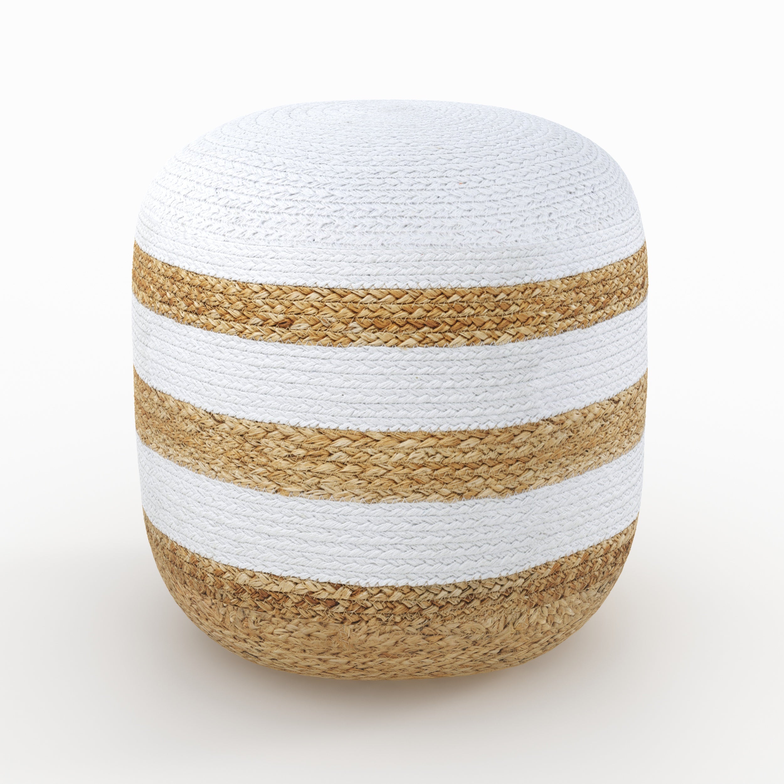 pouf Billy in iuta 3 righe bianche naturali