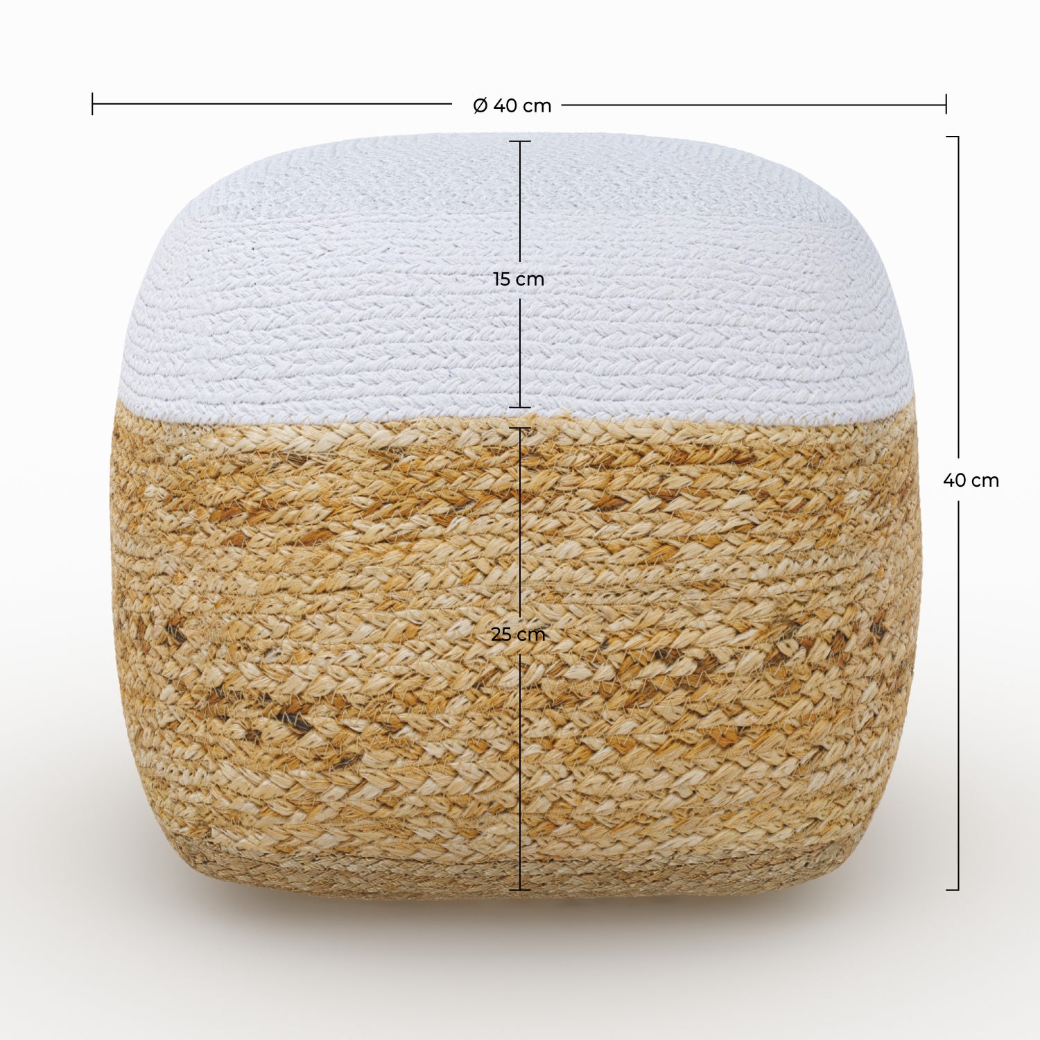 Pouf Billy in juta beige e bianco diametro 40 cm