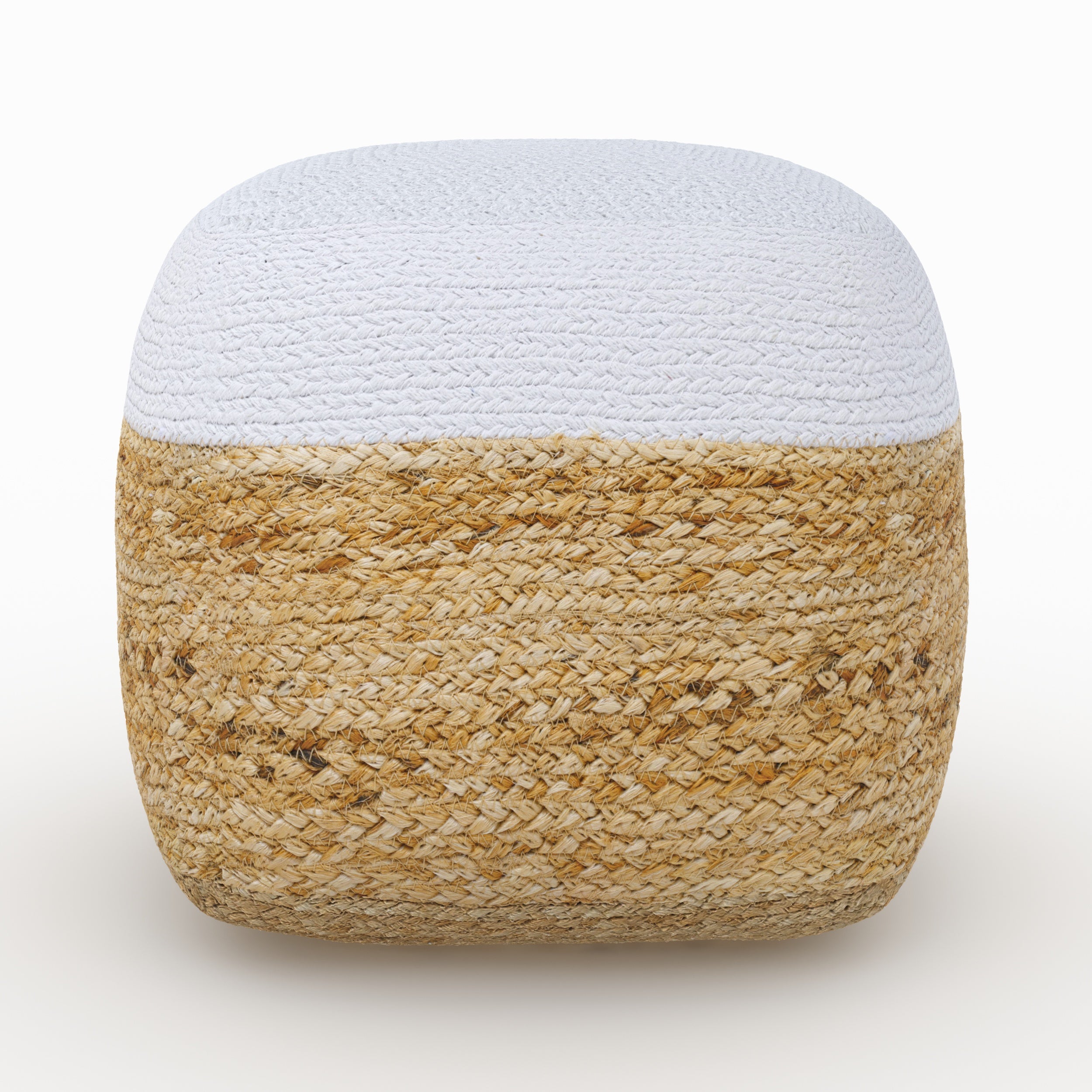 Pouf Billy in juta beige e bianco diametro 40 cm