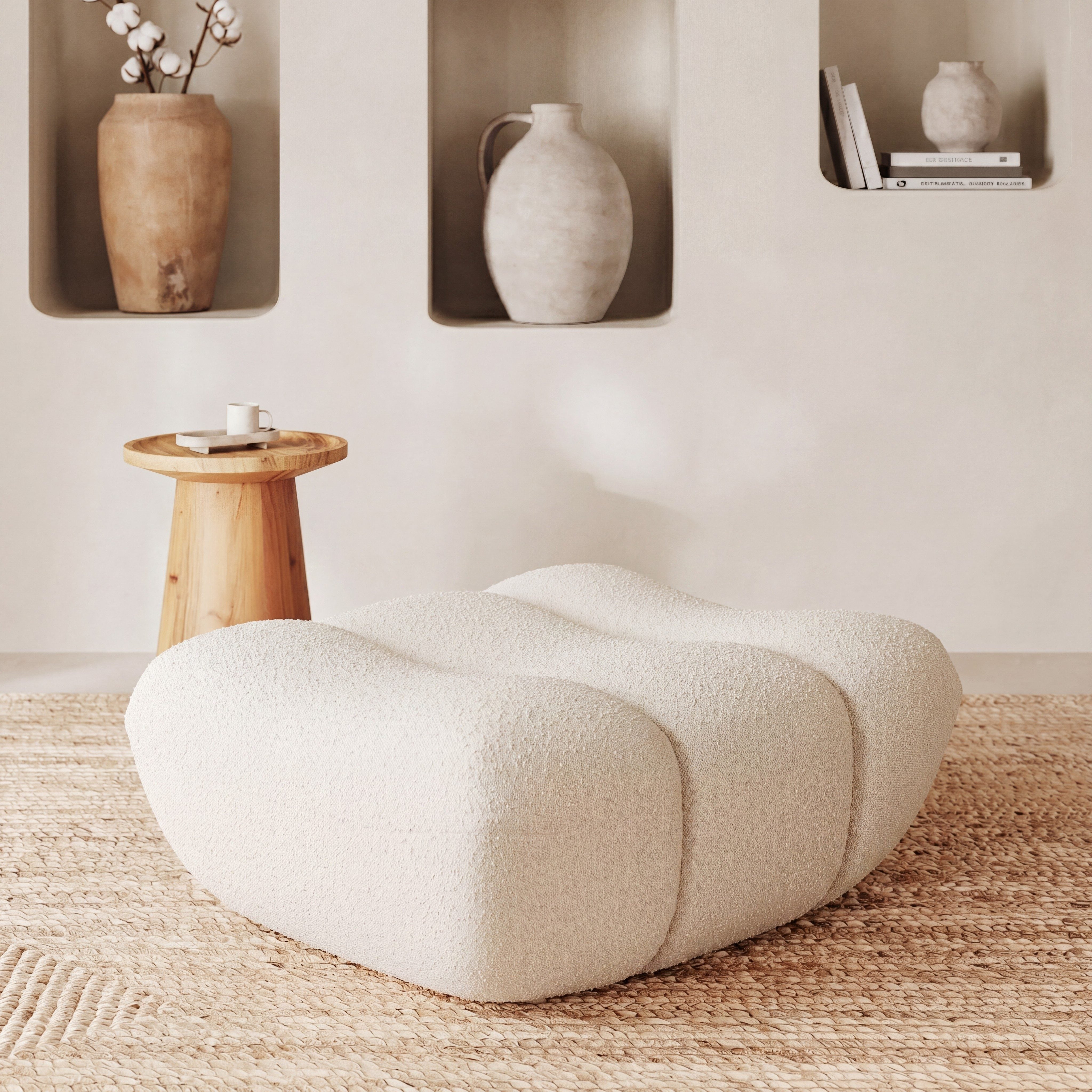 Pouf bouclé tissu blanc teddy