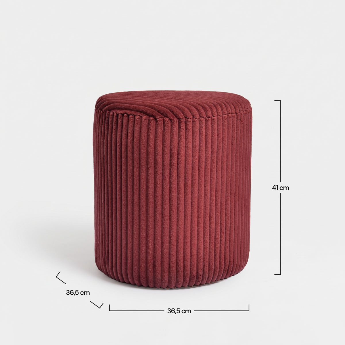 Dimensions du pouf Emmy triangulaire en velours côtelé bordeaux - Maison Pavane