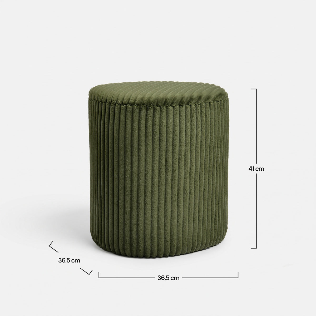 Dimensions du pouf Emmy triangulaire en velours côtelé vert kaki - Maison Pavane