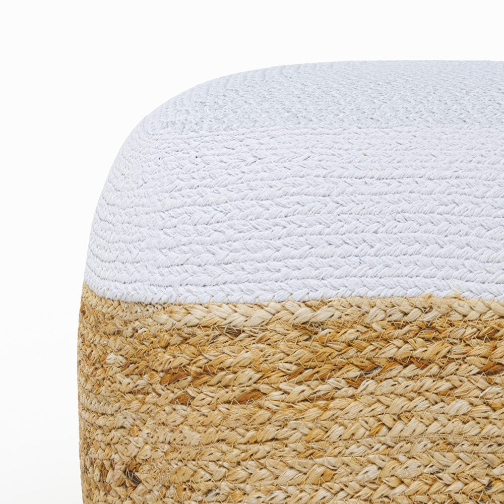 Pouf in juta beige e bianco diametro 40 cm Billy