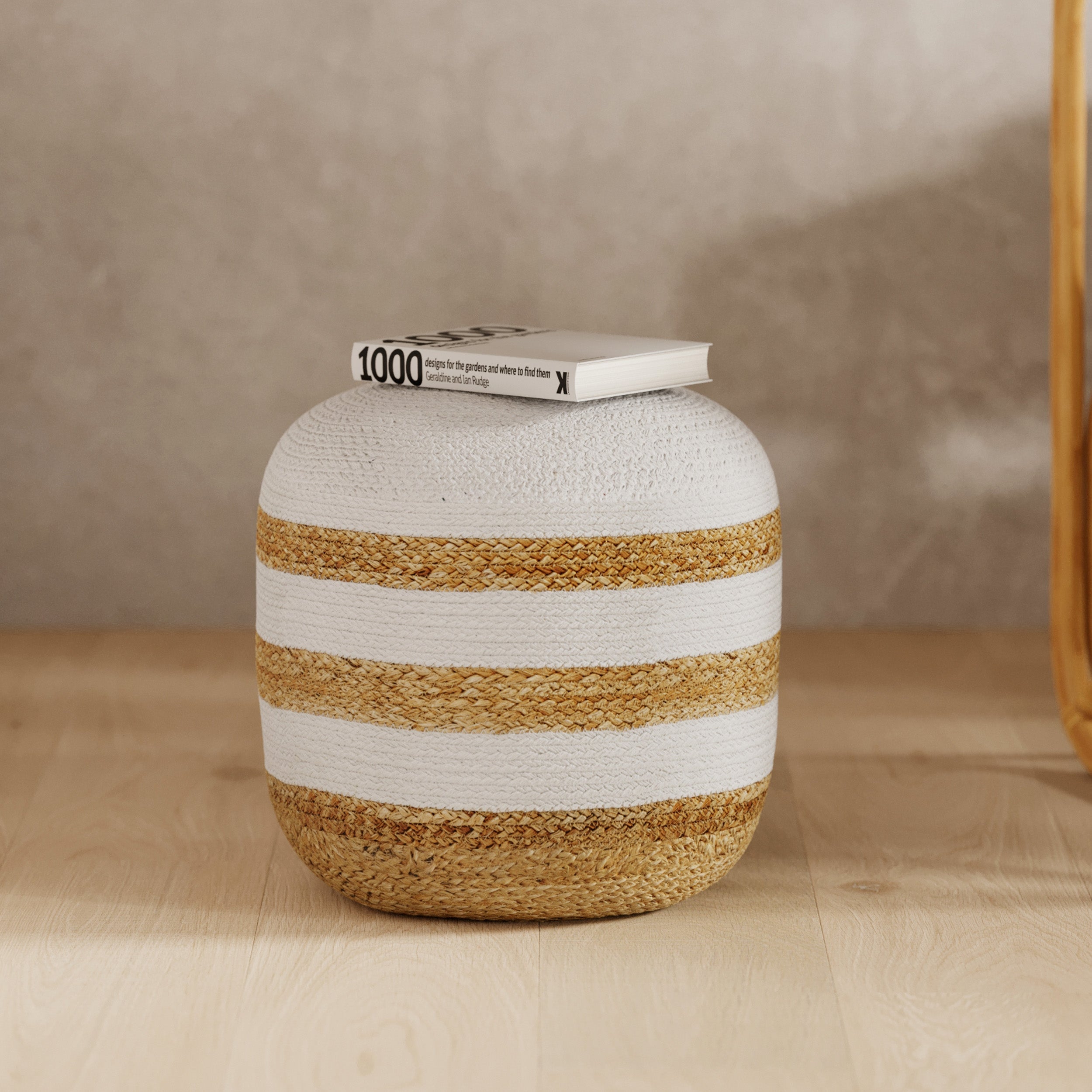 pouf en jute beige et blanc pouf boheme billy