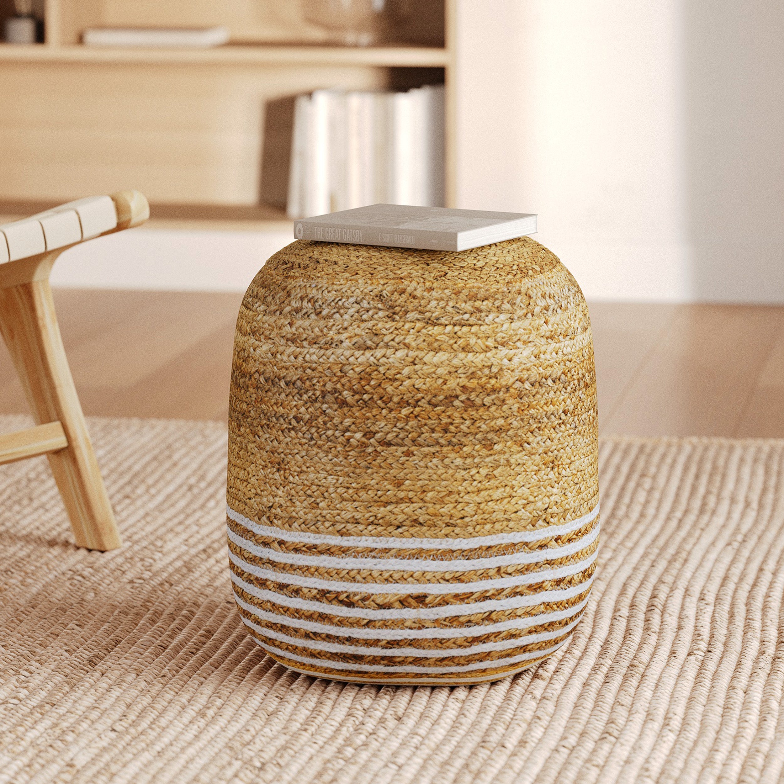 pouf fines rayures jute billy