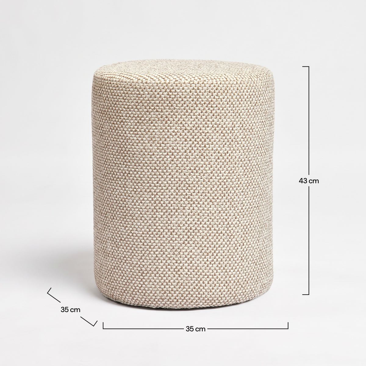Dimensions du pouf Lily rond en tissu texturé beige - Maison Pavane