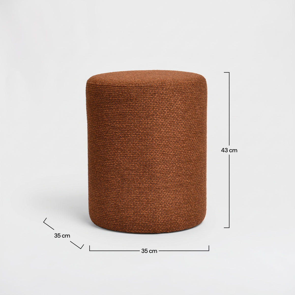 Dimensions du pouf Lily rond en tissu texturé terracotta - Maison Pavane