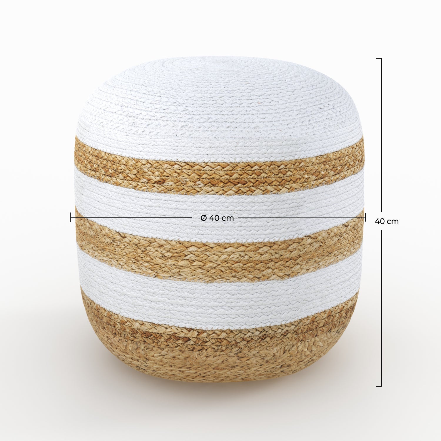 pouf Billy in iuta 3 righe bianche naturali