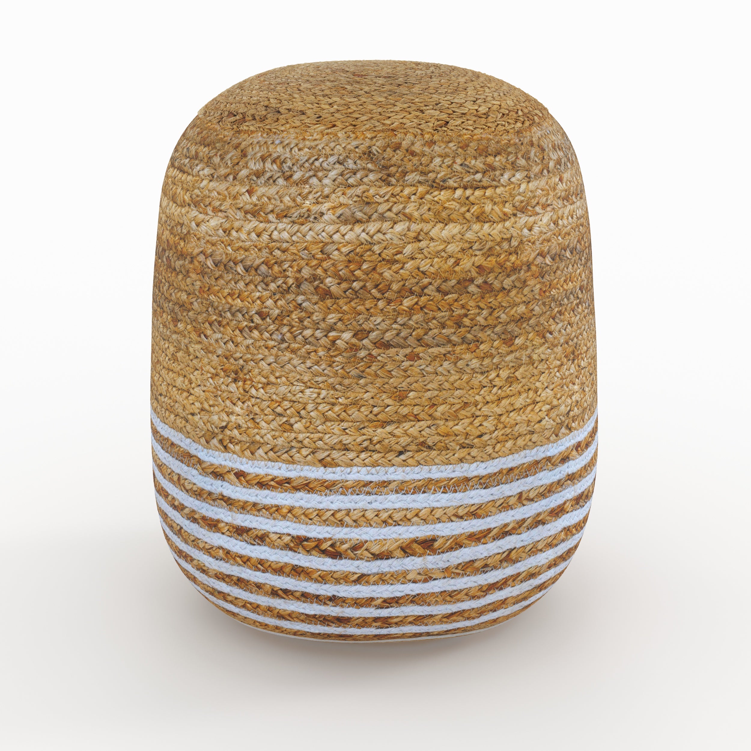 pouf rotondo Billy in iuta con righe bianche sottili diametro 40 cm