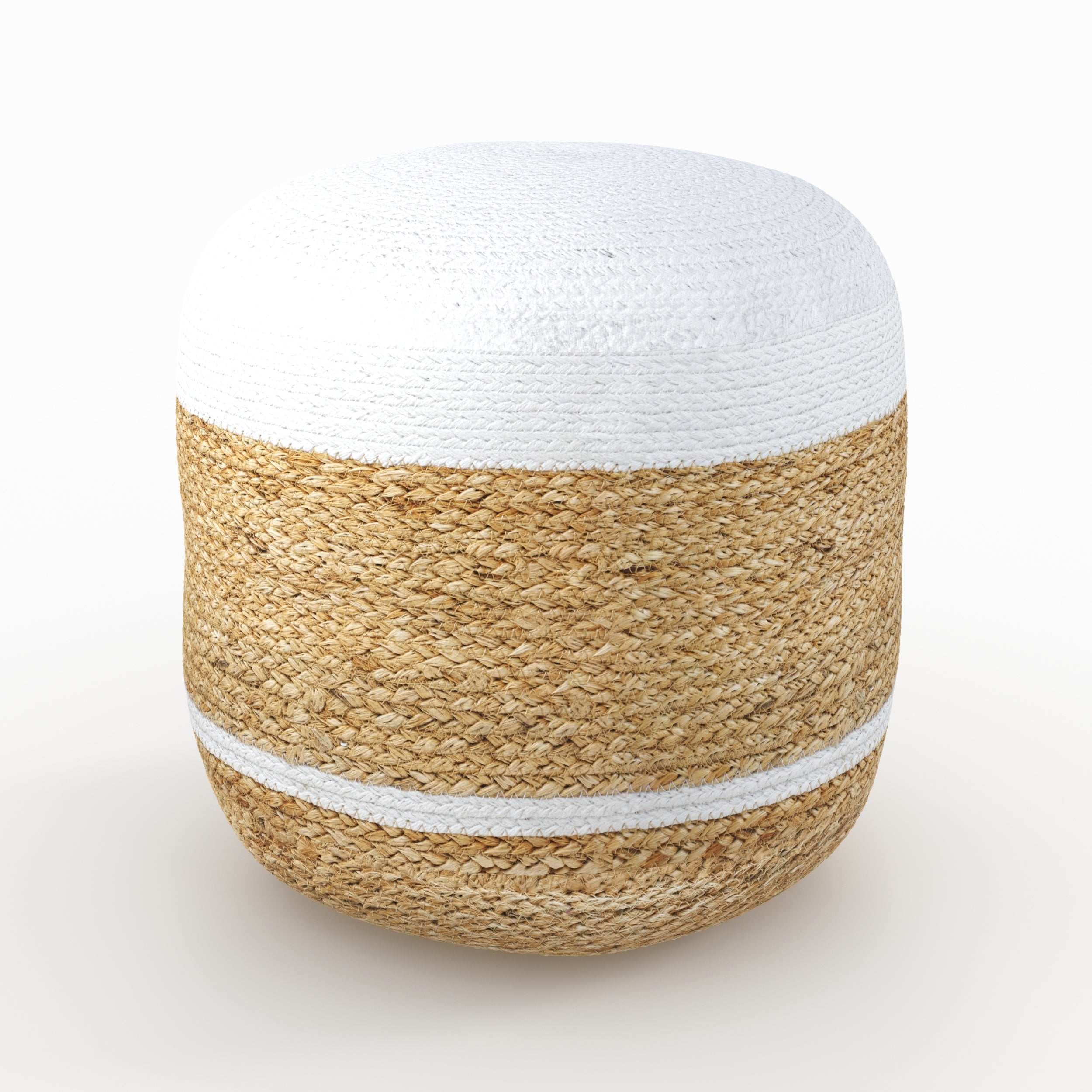 pouf rotondo in juta beige e bianco Billy