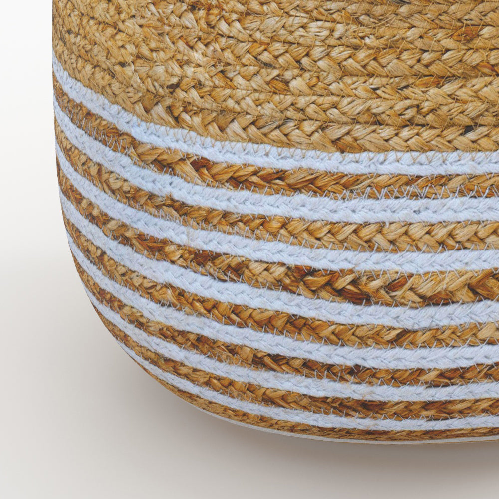 pouf rotondo in iuta con righe bianche sottili diametro 40 cm Billy