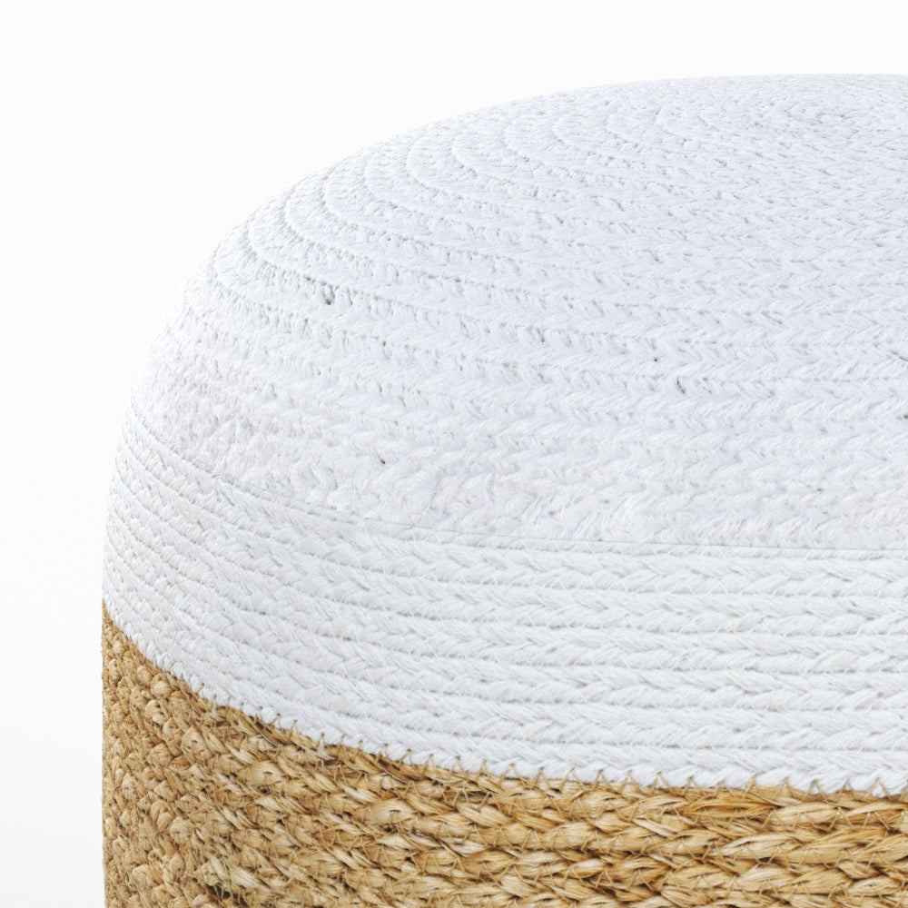 pouf rotondo in juta beige e bianco Billy