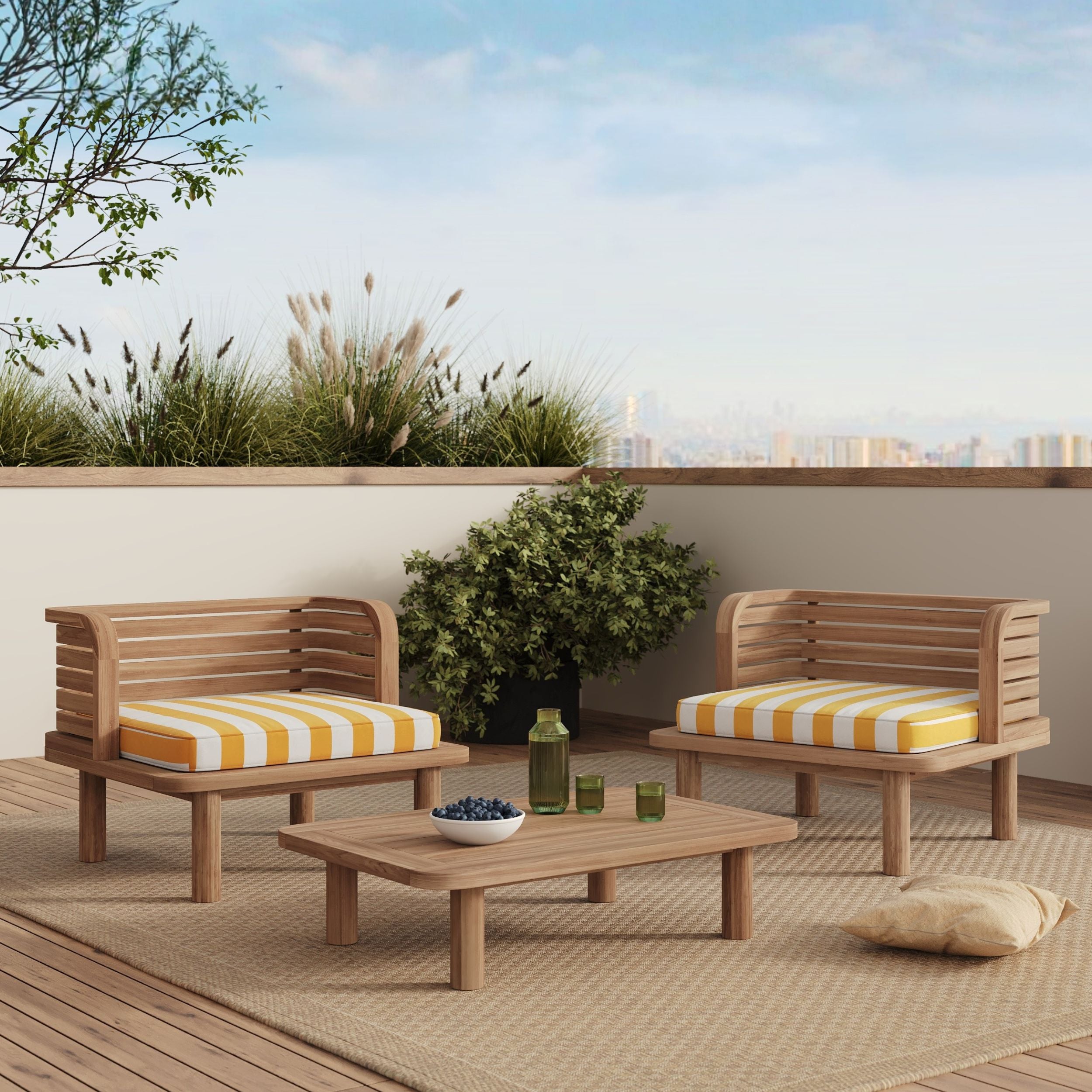 Assise rayé jaune et bois