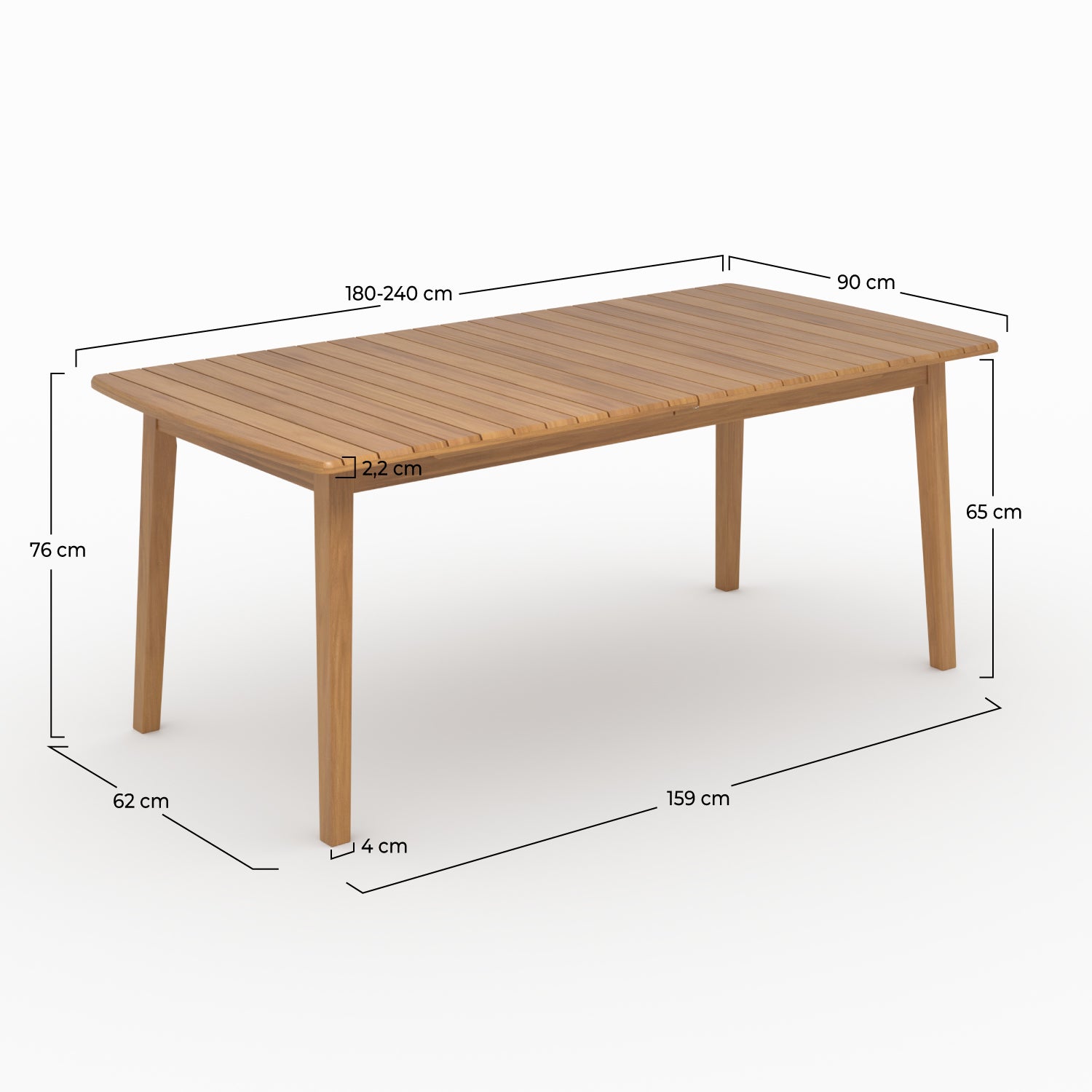 Dimensions table jardin extensible alona acacia huilé 180x90cm