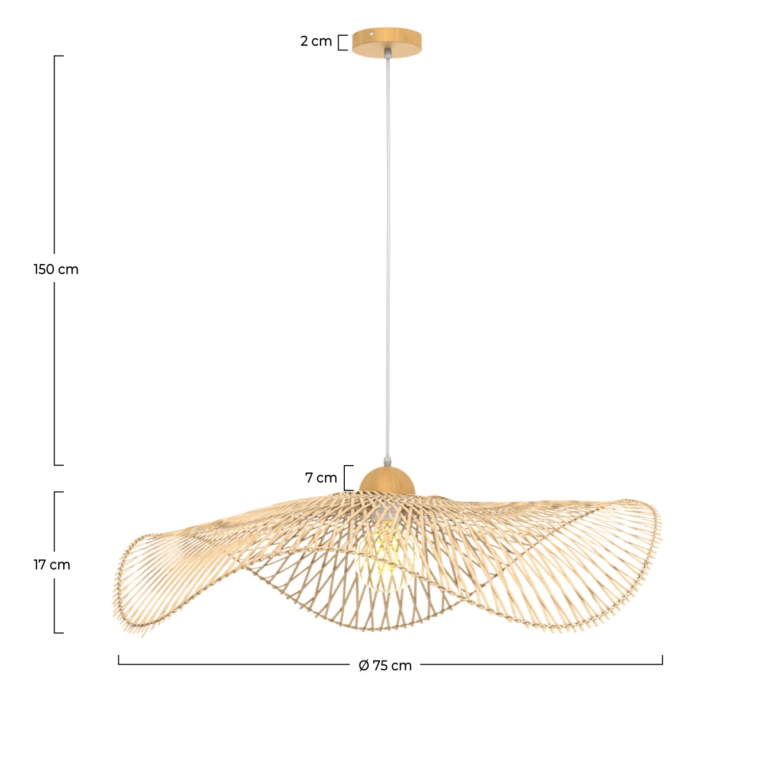 Suspension bambou avec fil blanc 75 cm design Jipi