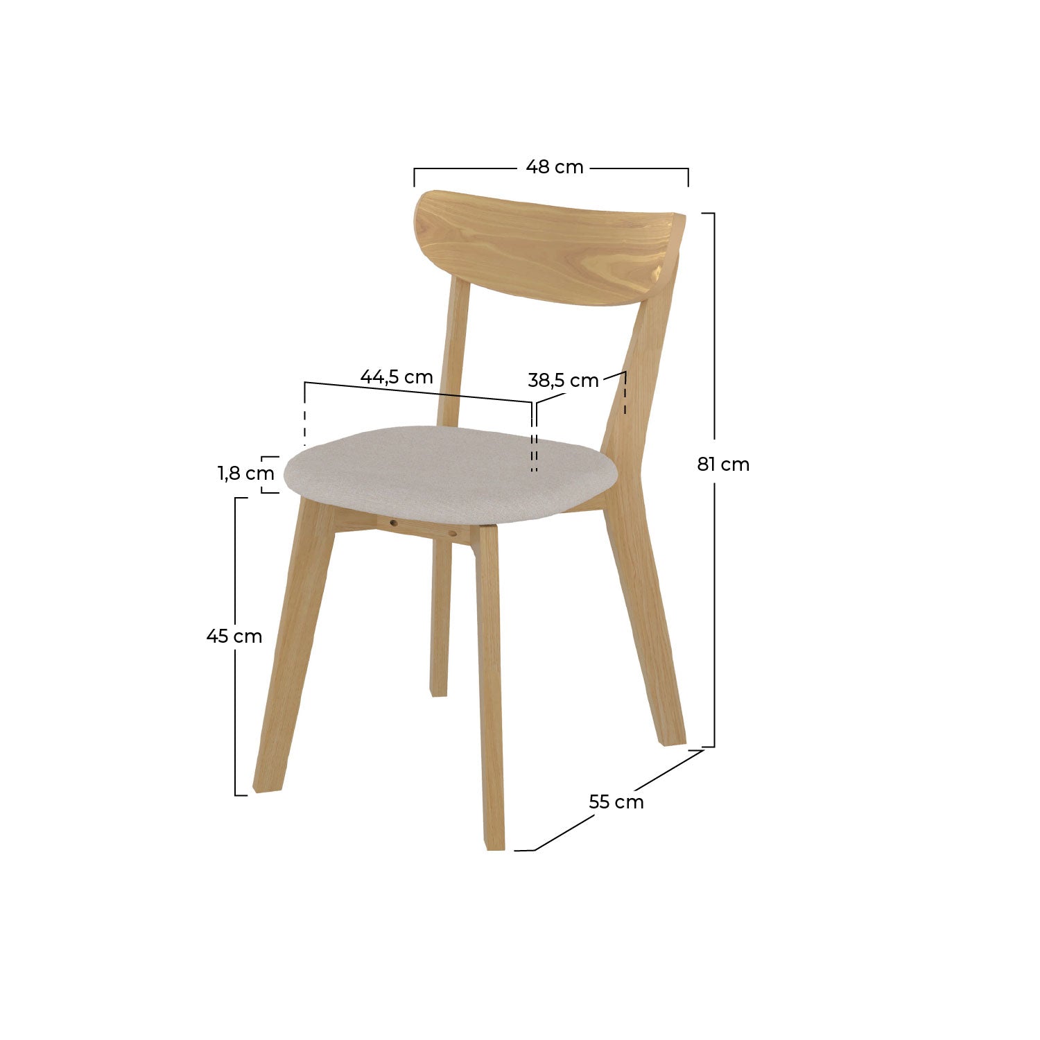 Tabata chaise plaque bois de frêne tissu beige