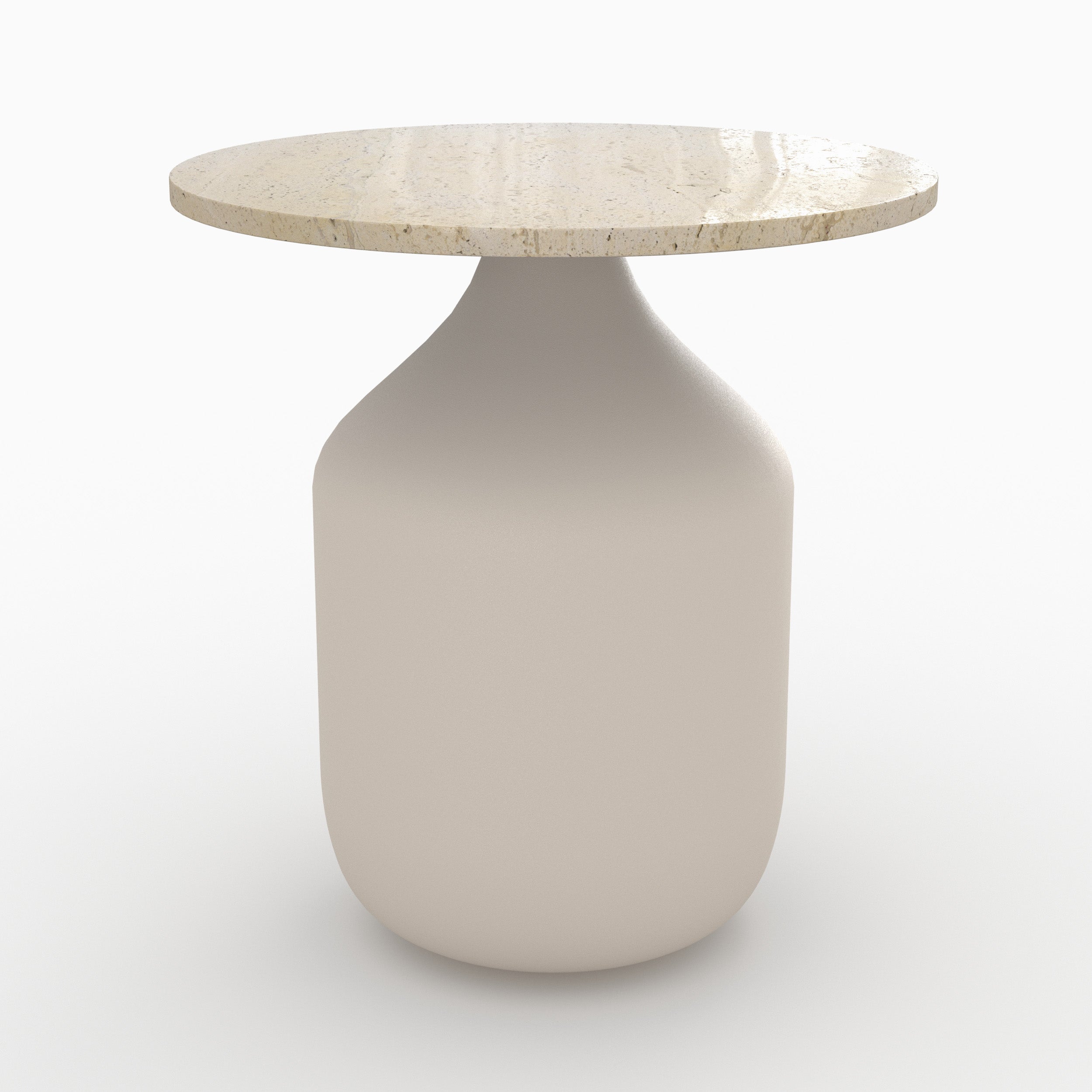Table d appoint ronde Louison en travertin et métal beige
