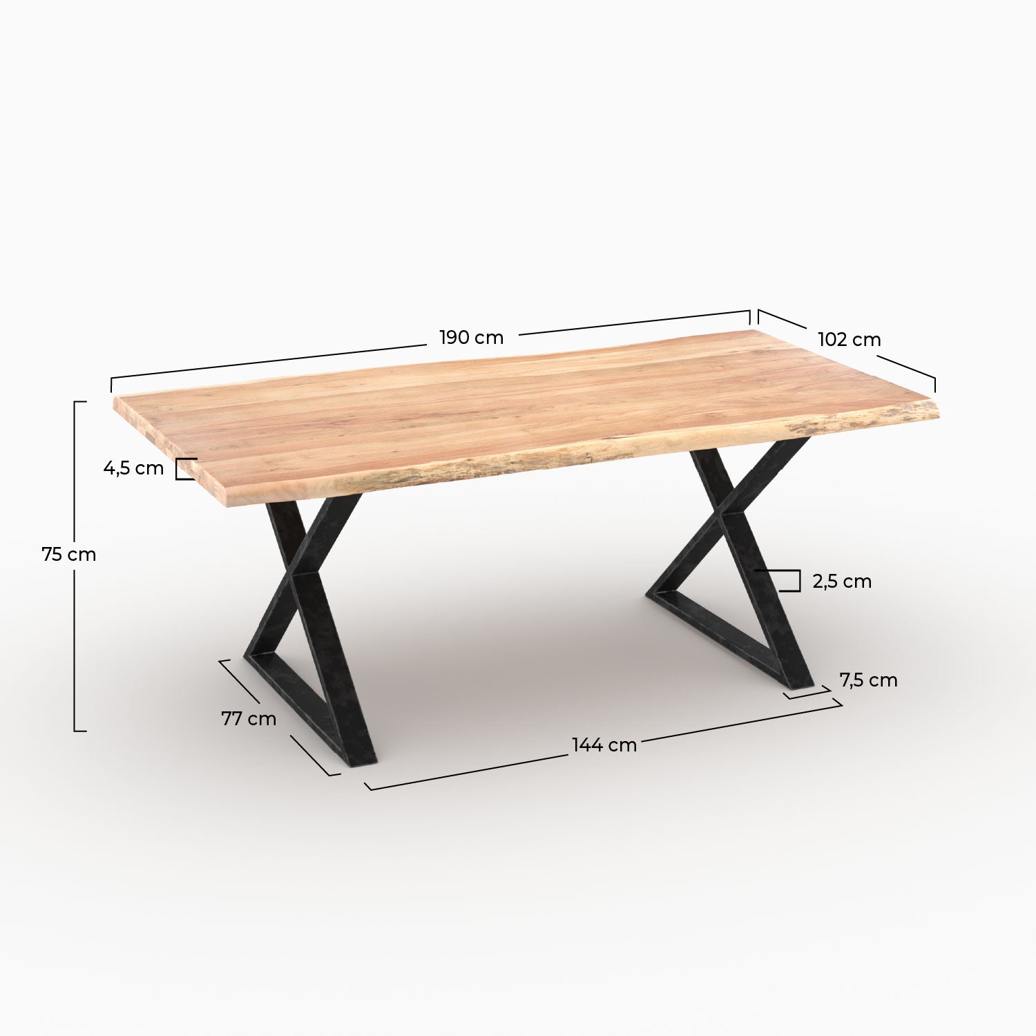Table salle a manger gia acacia massif 6 places