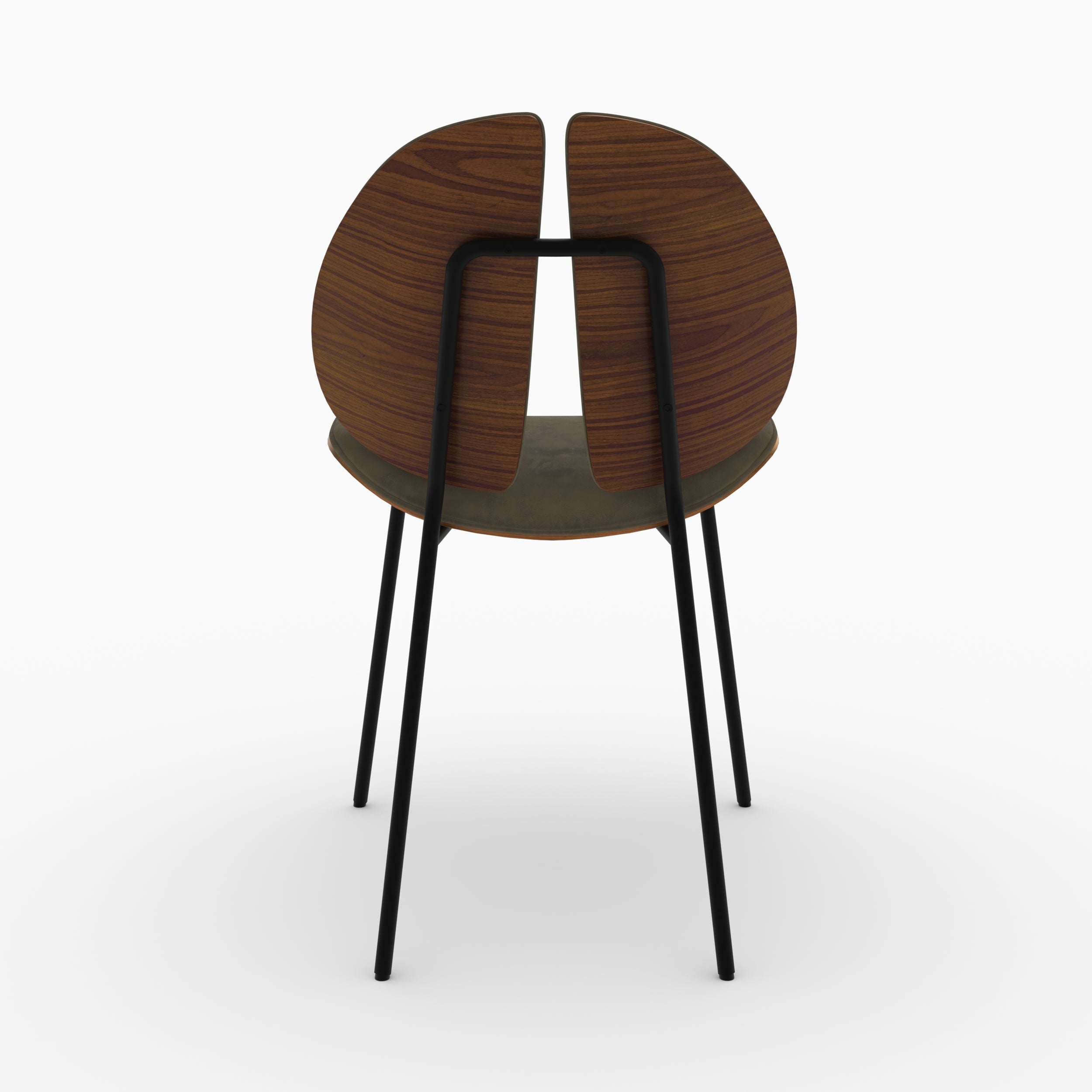 Chaise Coccinelle bois noyer velours kaki