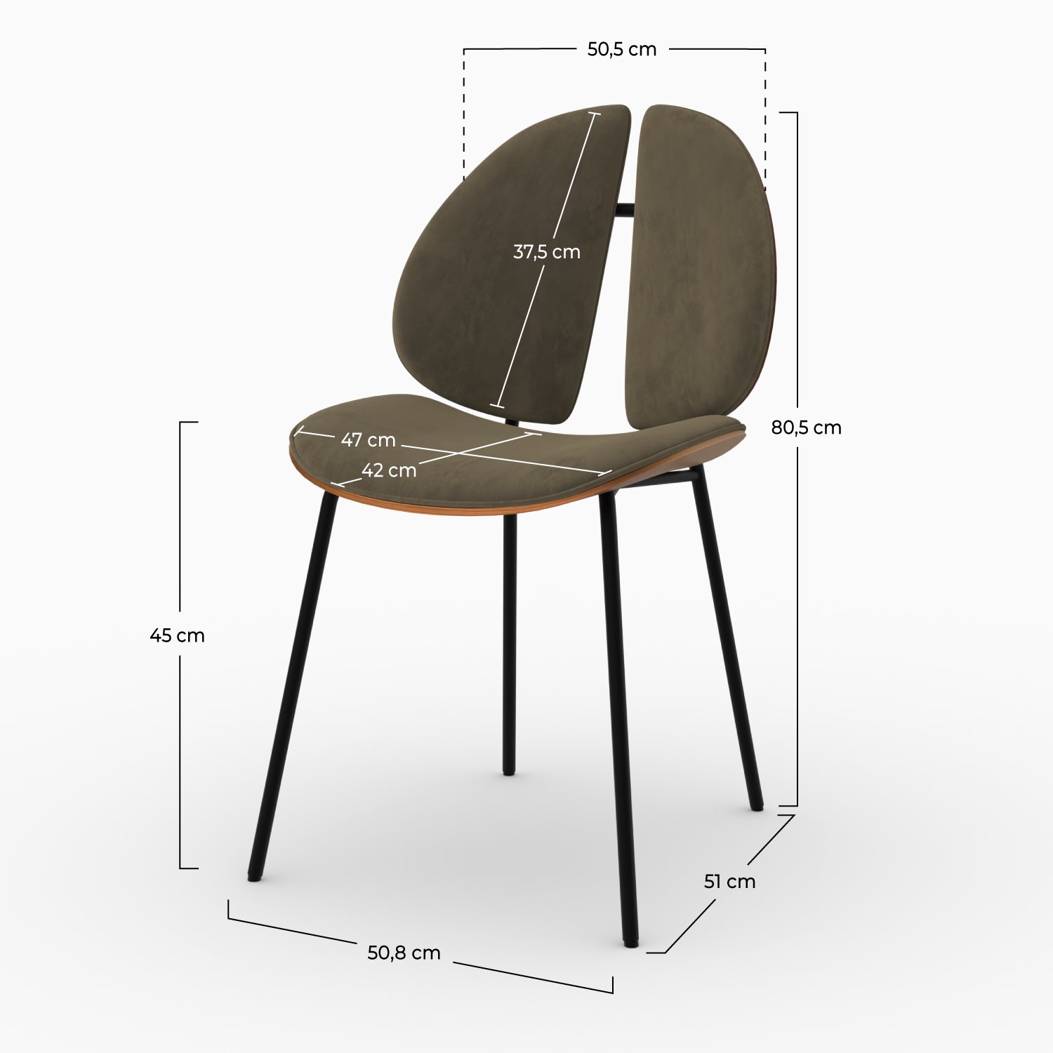 Coccinelle chaise bois noyer velours kaki