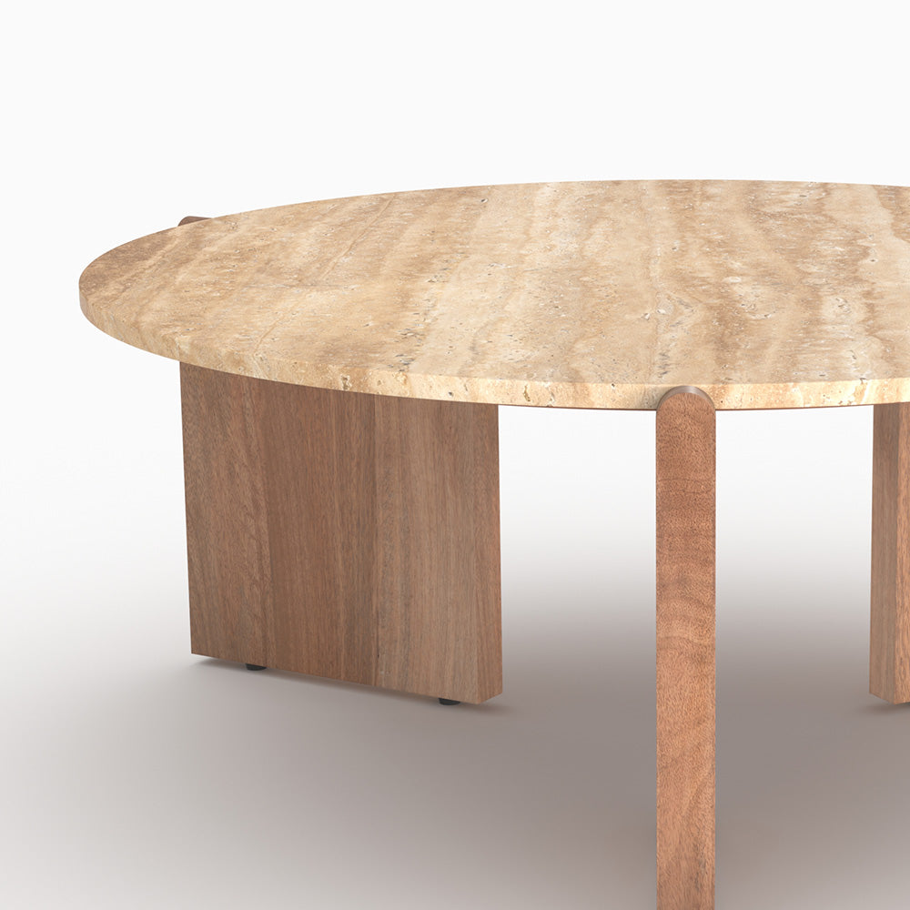 Table basse sierra d85cm travertin bois