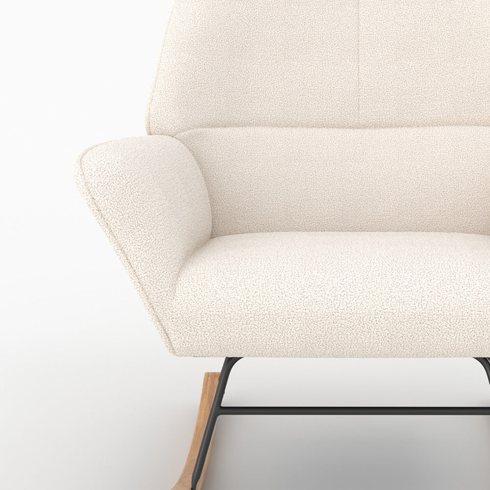 poltrona a dondolo design shaun bianco tessuto bouclé