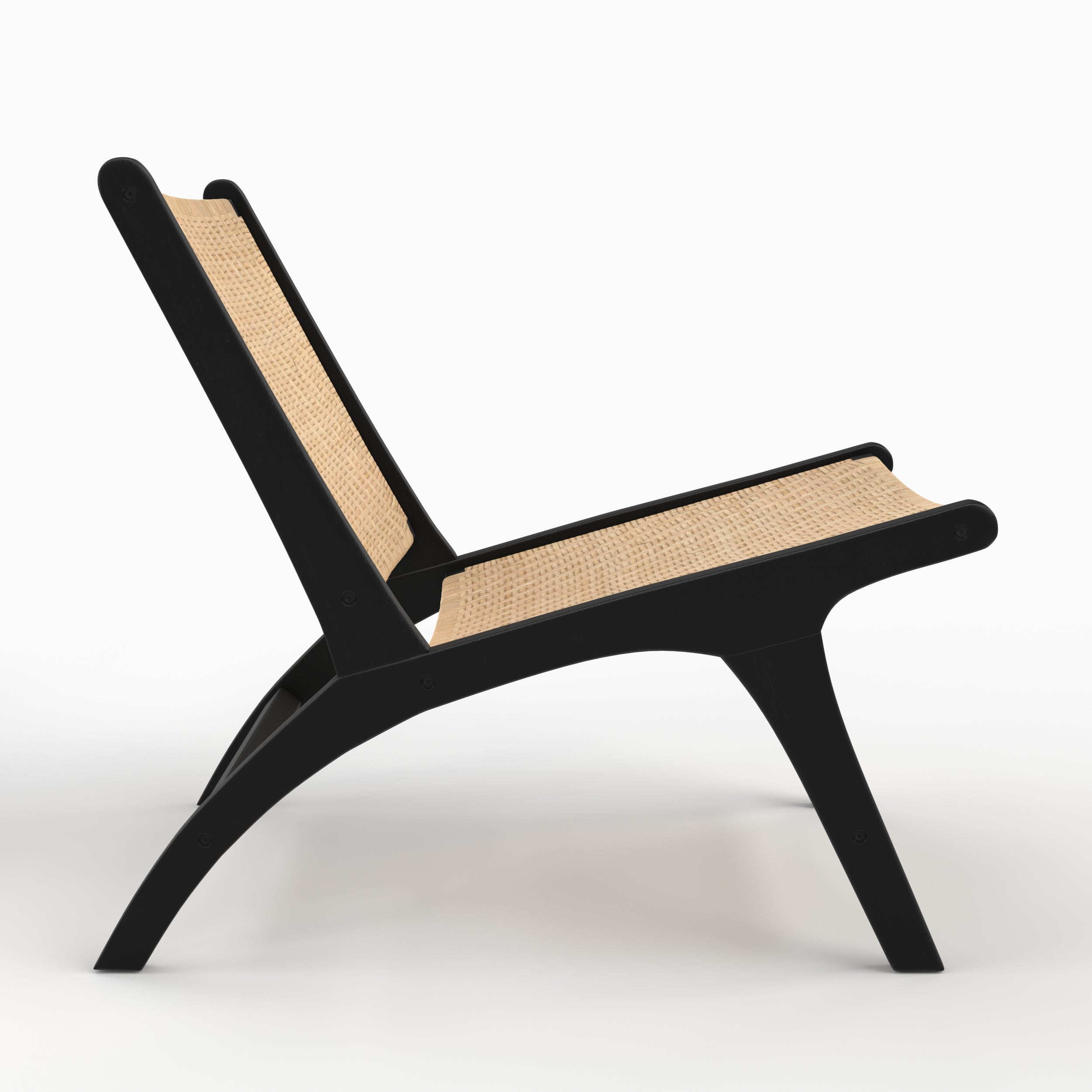Rotin chevron fauteuil Kilka noir bois teck