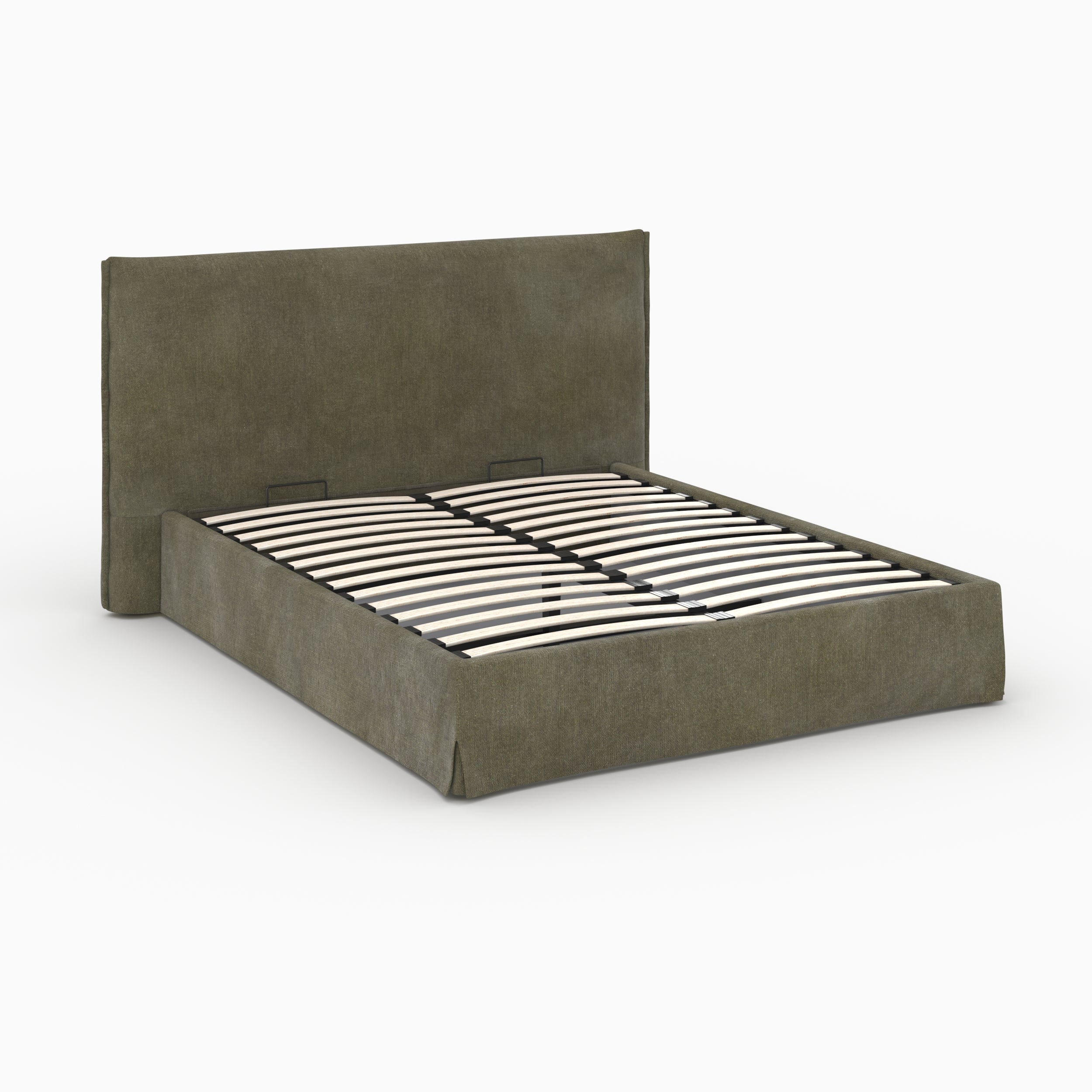 Safia lit coffre 160x200cm vert olive tissu