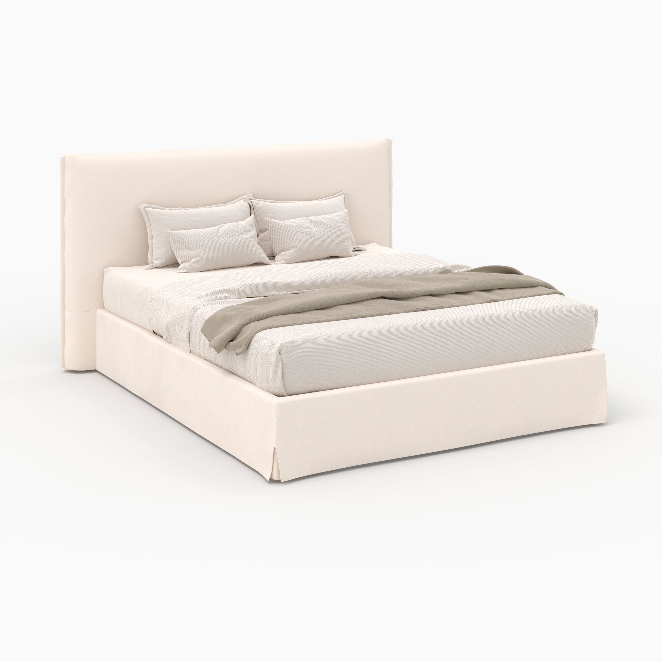 Safia lit double 160x200cm avec coffre tissu blanc