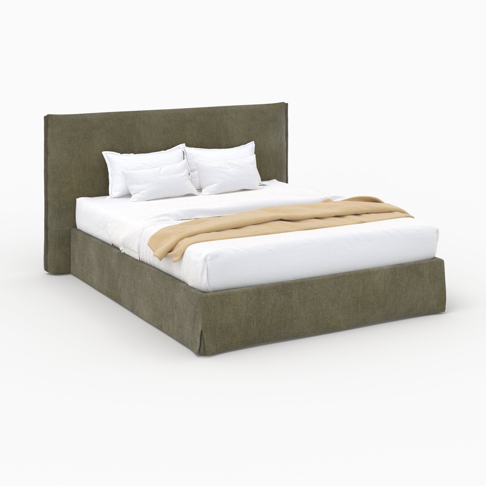 Safia lit double coffre 160x200cm vert olive tissu