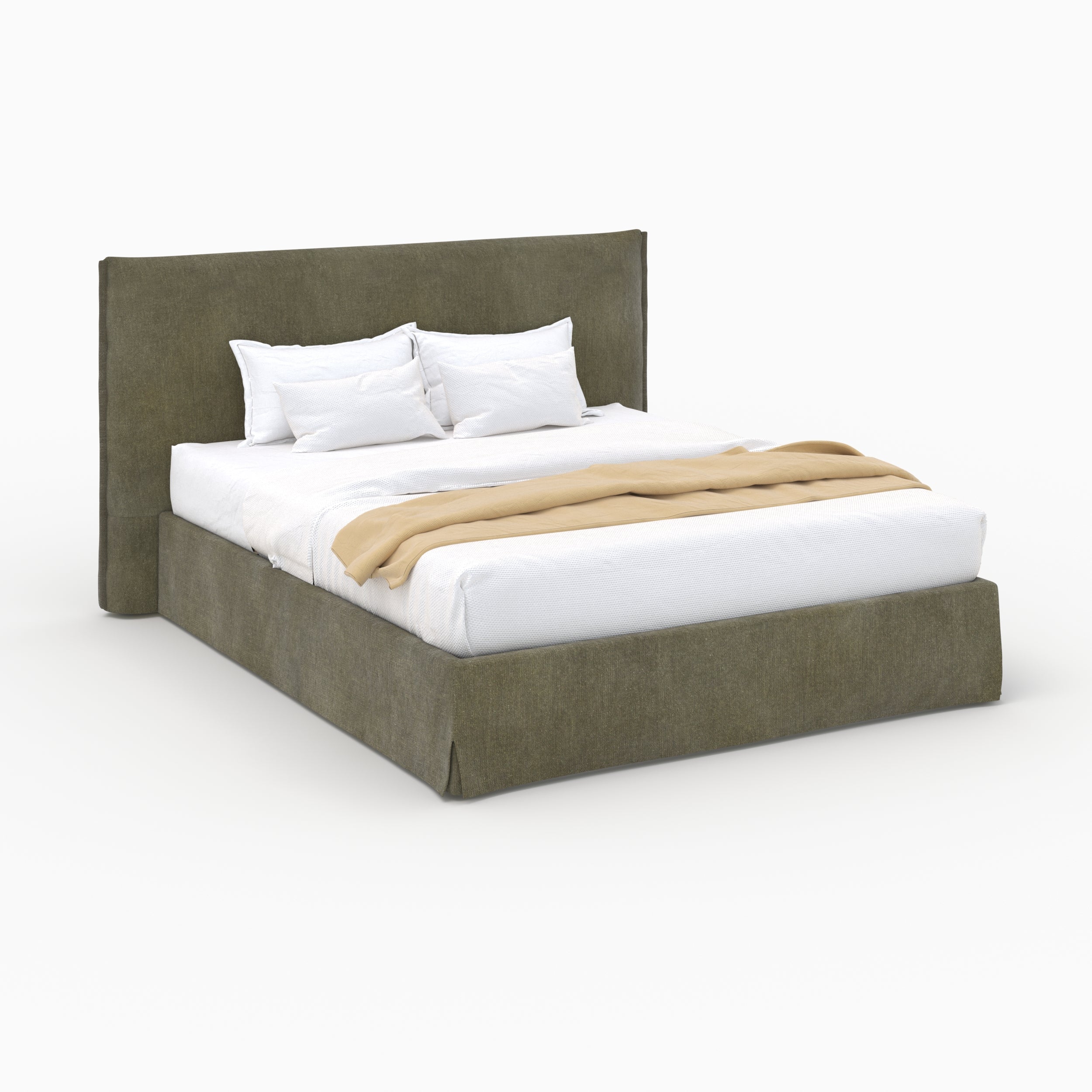 Safia lit double coffre 160x200cm vert olive tissu