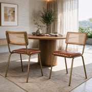 Lot de 2 chaises Arsène en cannage et cuir marron
