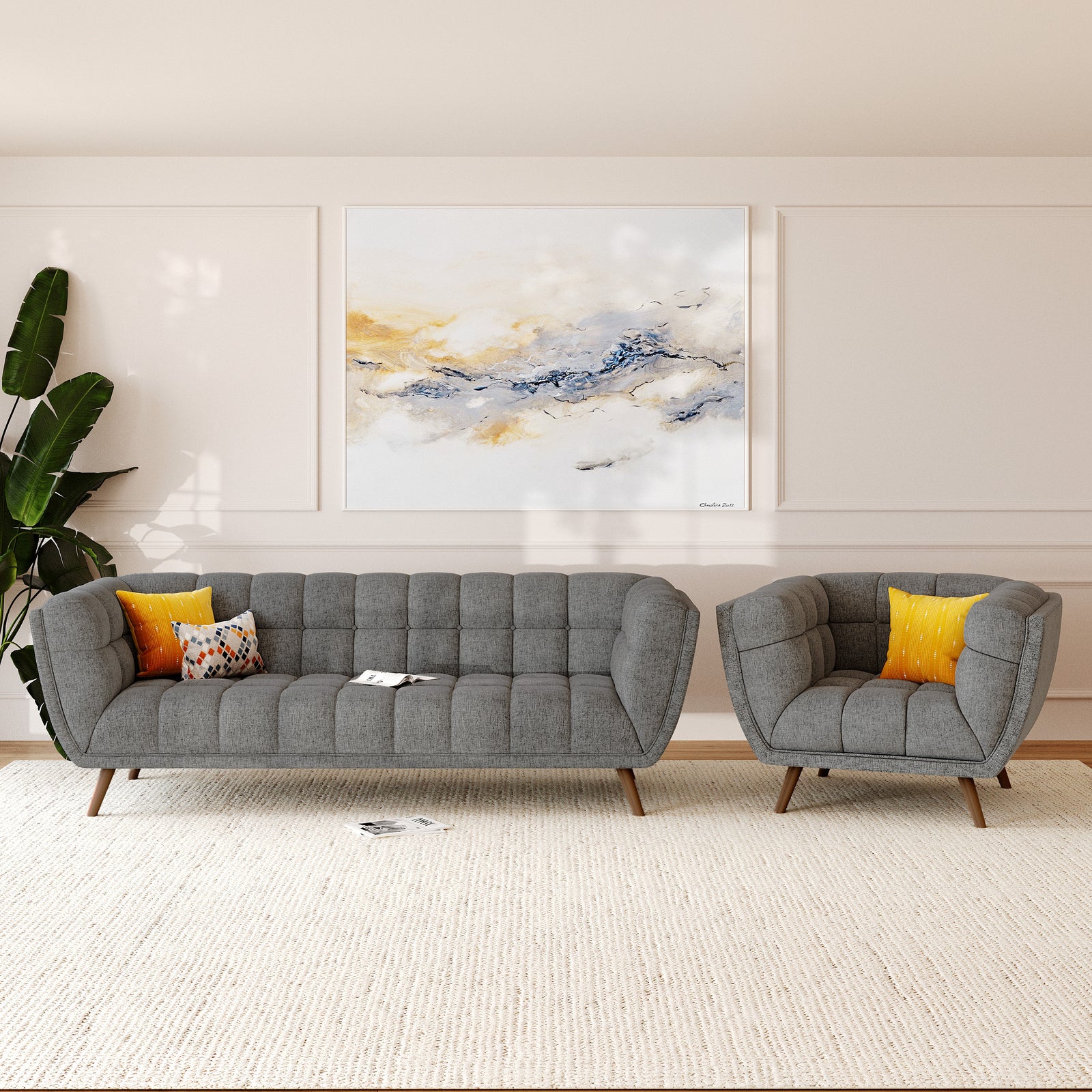 salon canape fauteuil tissu gris carmen