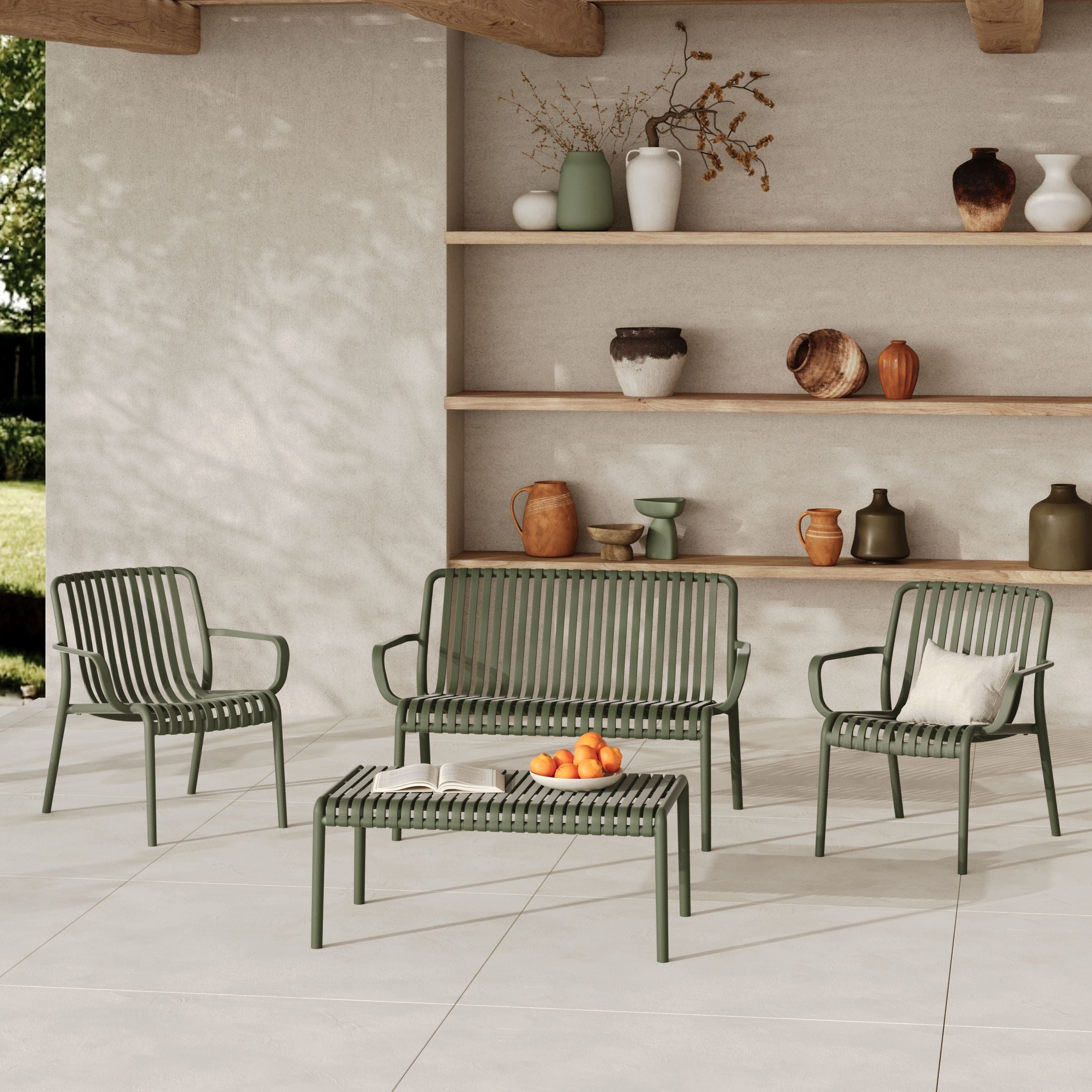 Salon de jardin 4 personnes Ivy plastique vert kaki