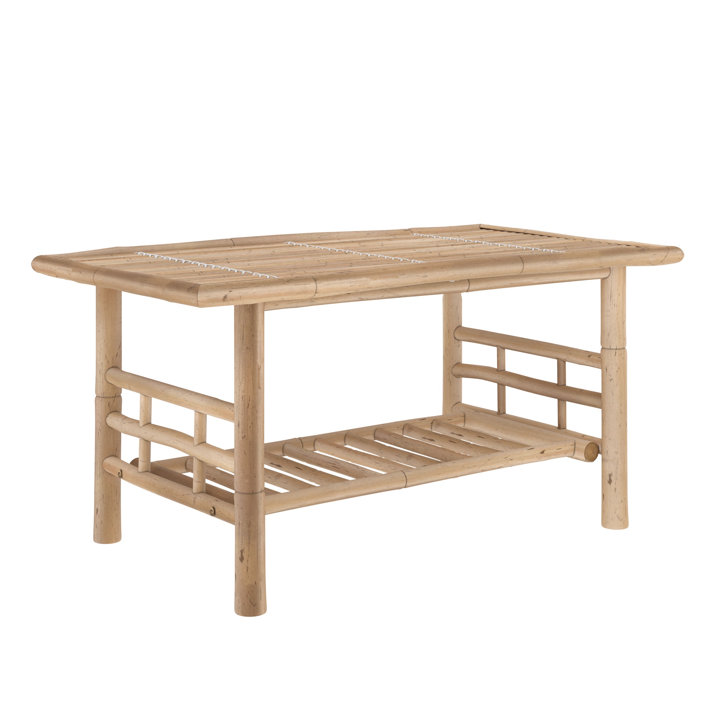 Salon de jardin canapé d angle et table basse bambou Vadella