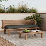 Salon de jardin canapé fauteuil gris et bois