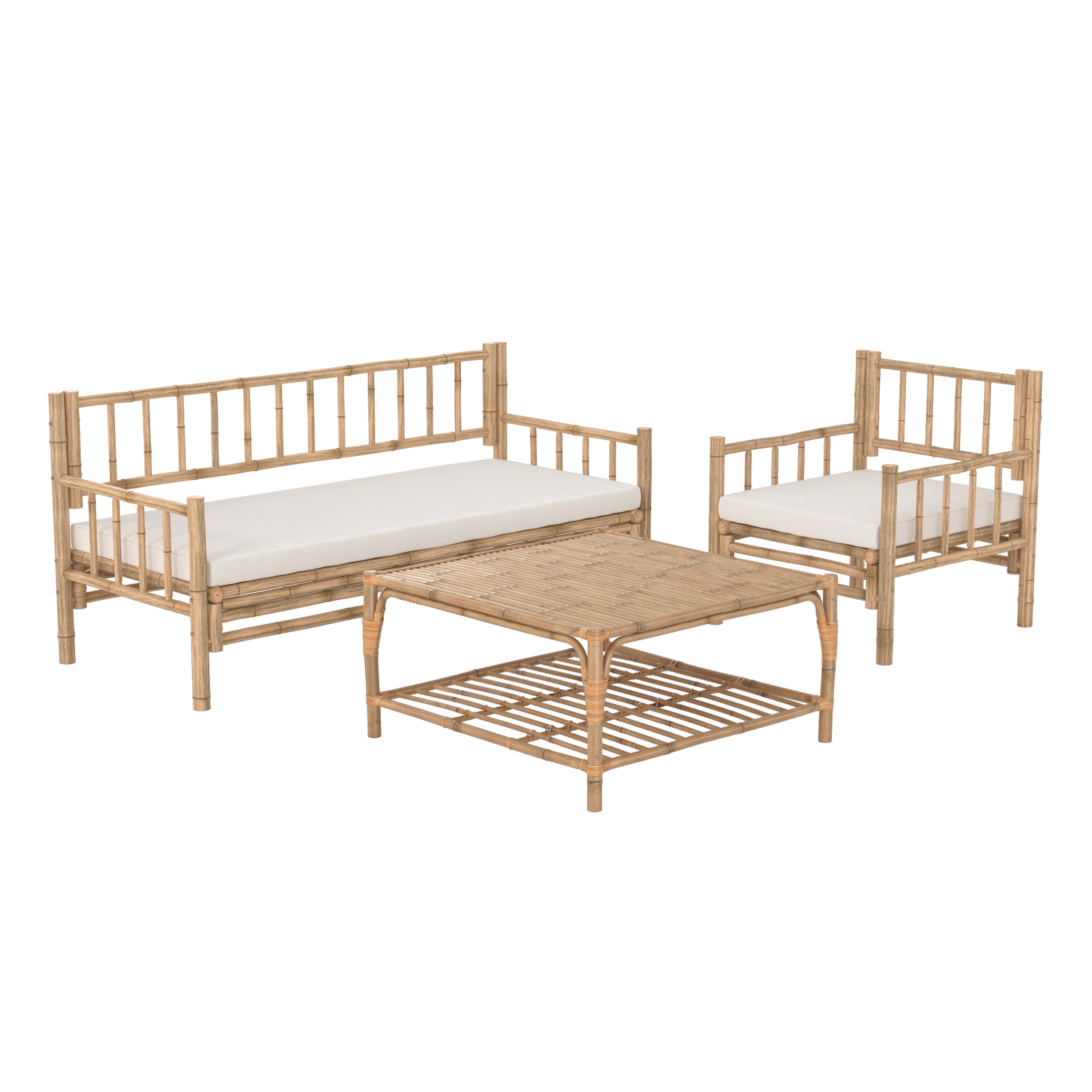 salon de jardin en bambou canape d angle table basse fond blanc
