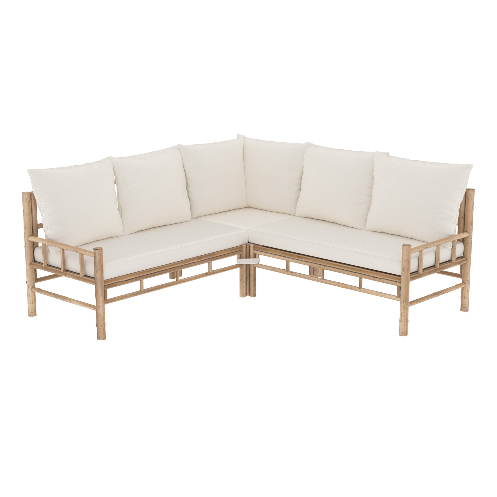 Salon de jardin en bambou et coussins blanc Vadella