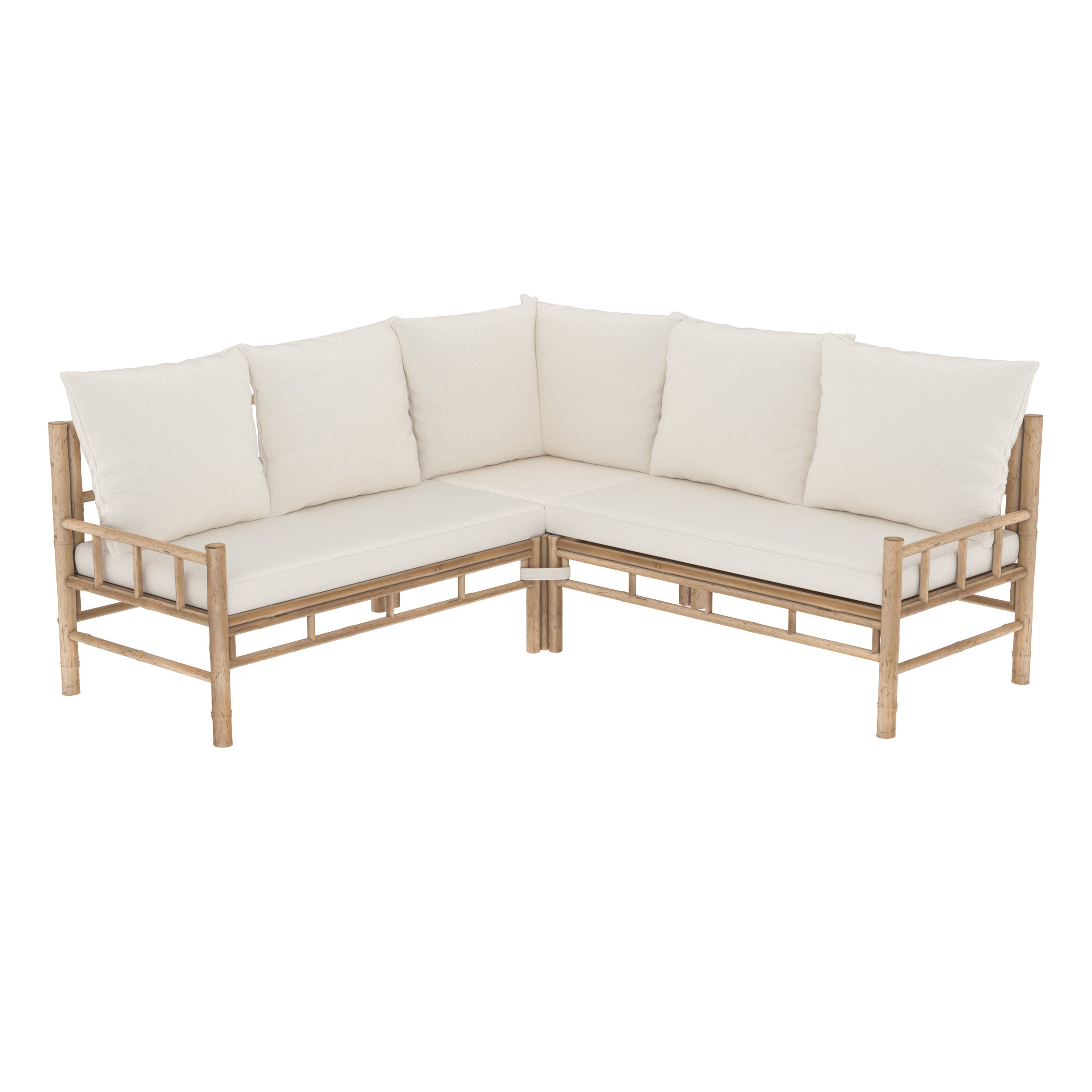 Salon de jardin en bambou et coussins blanc Vadella